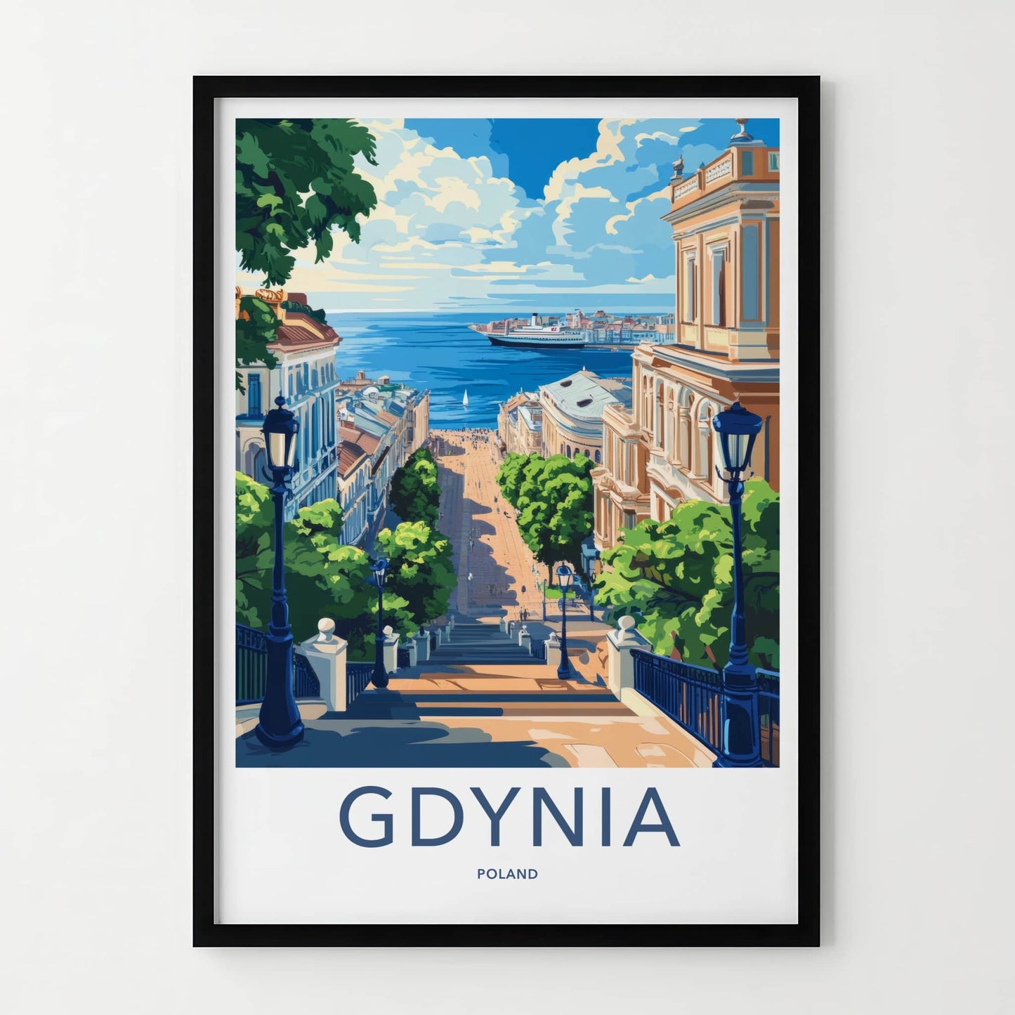 Gdynia Poster - Poland Travel Art - Grand Stairway Harbor Home Decor
