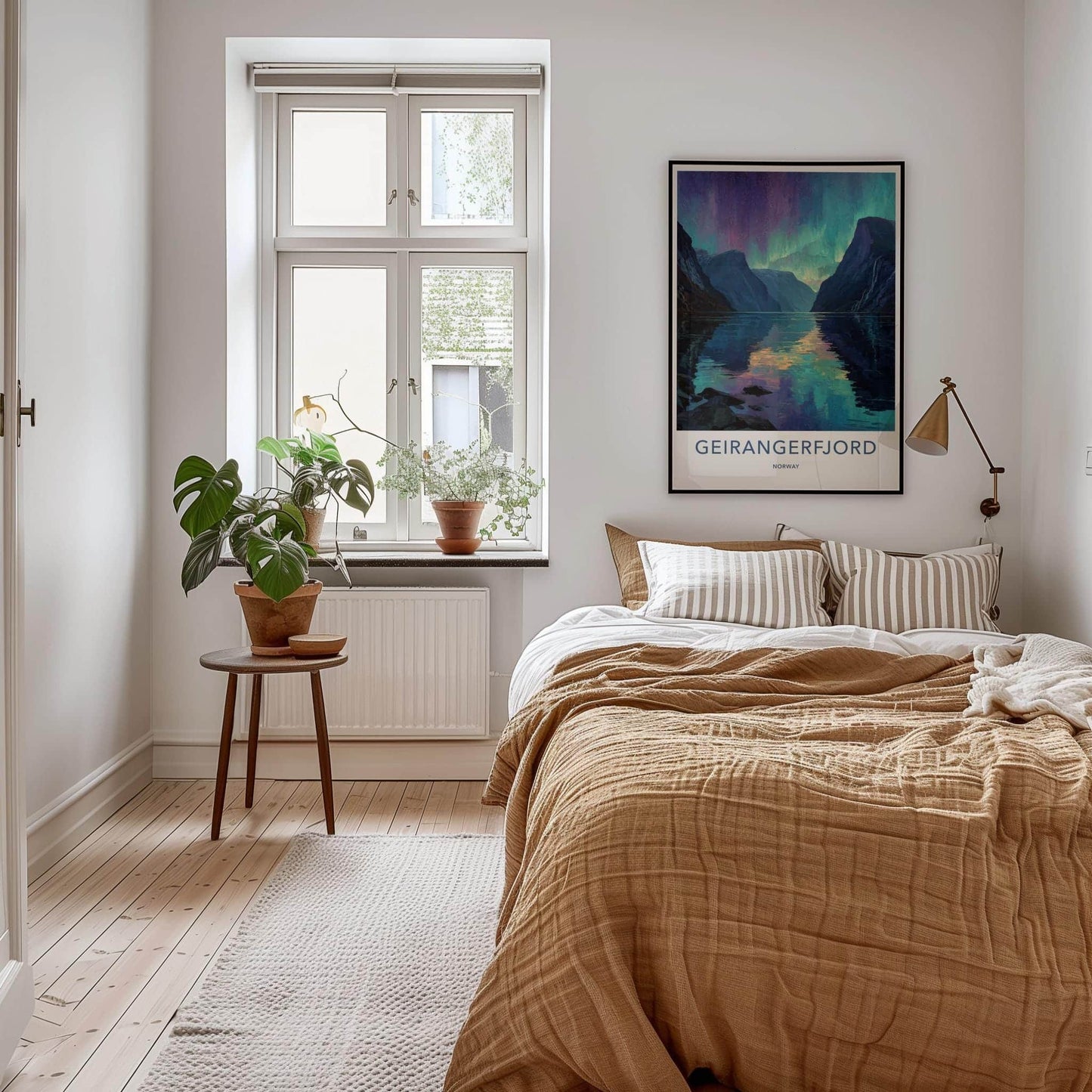 Geirangerfjord Poster - Norway Travel Art - Fjord Aurora Reflection Home Decor
