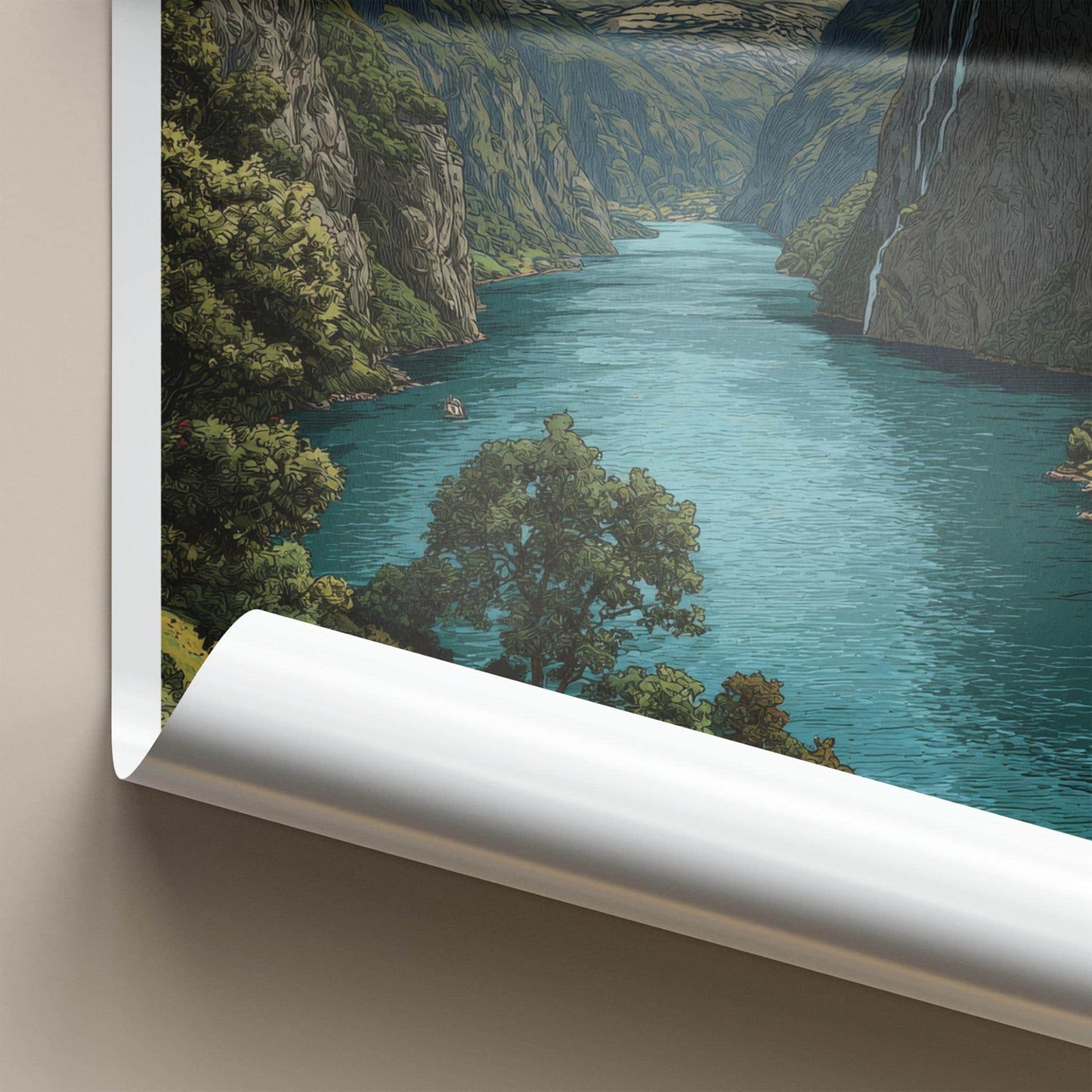 Geirangerfjord Poster - Norway Wall Art - Emerald Fjord Cliffs Home Decor