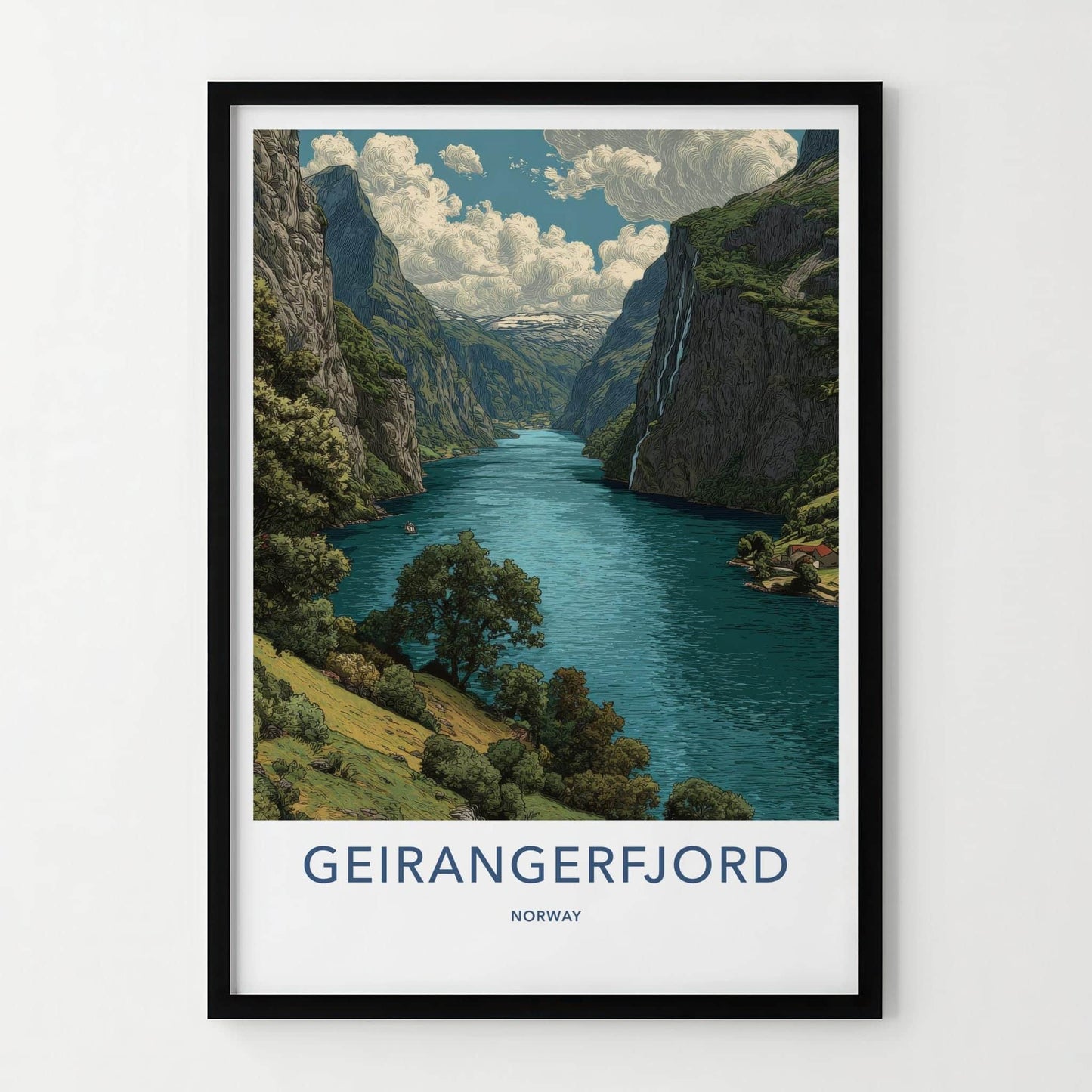 Geirangerfjord Poster - Norway Wall Art - Emerald Fjord Cliffs Home Decor