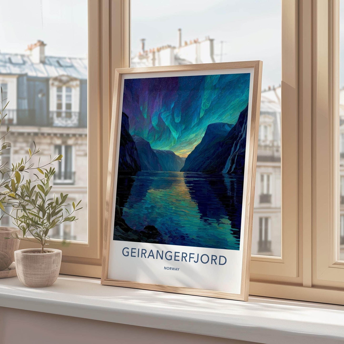 Geirangerfjord Poster - Norway Wall Art - Vibrant Fjord Aurora Home Decor