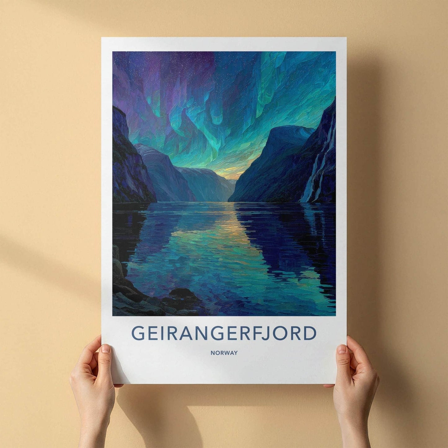 Geirangerfjord Poster - Norway Wall Art - Vibrant Fjord Aurora Home Decor