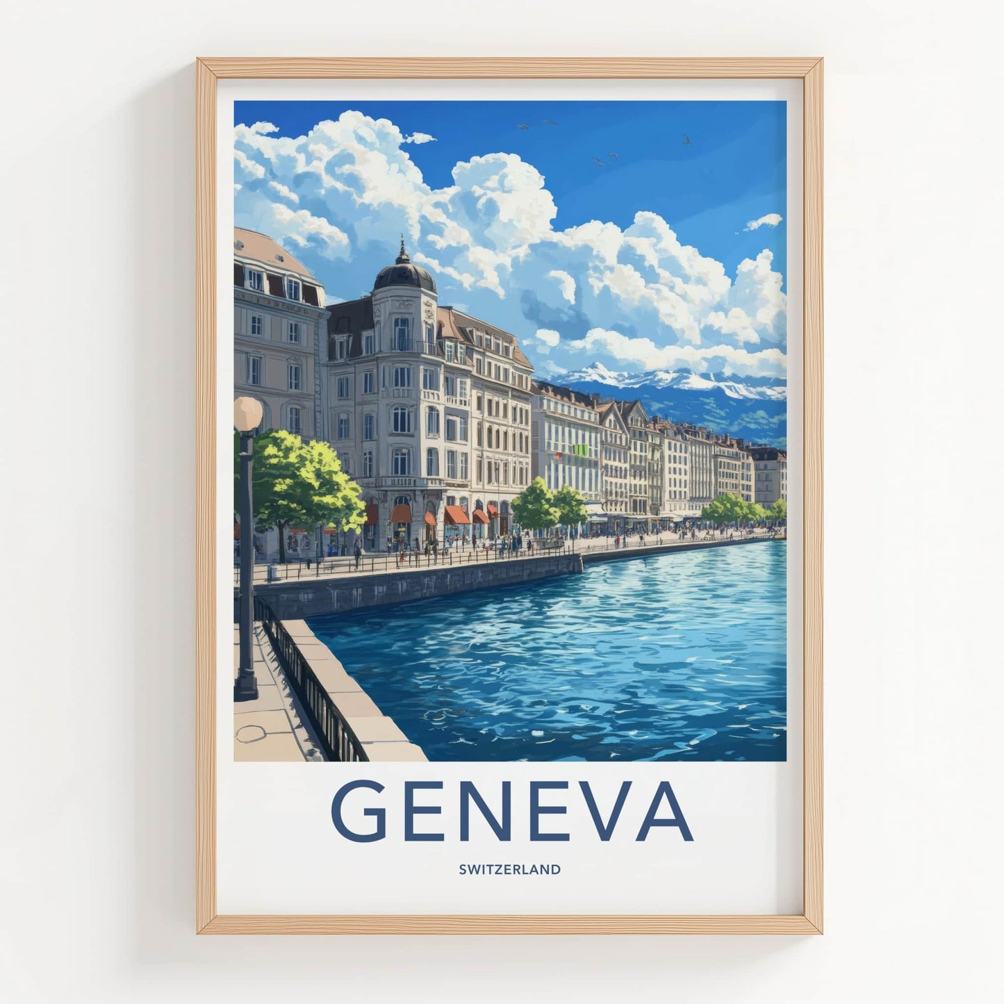Geneva Poster - Switzerland Travel Art - Historic City Waterfront Home Decor