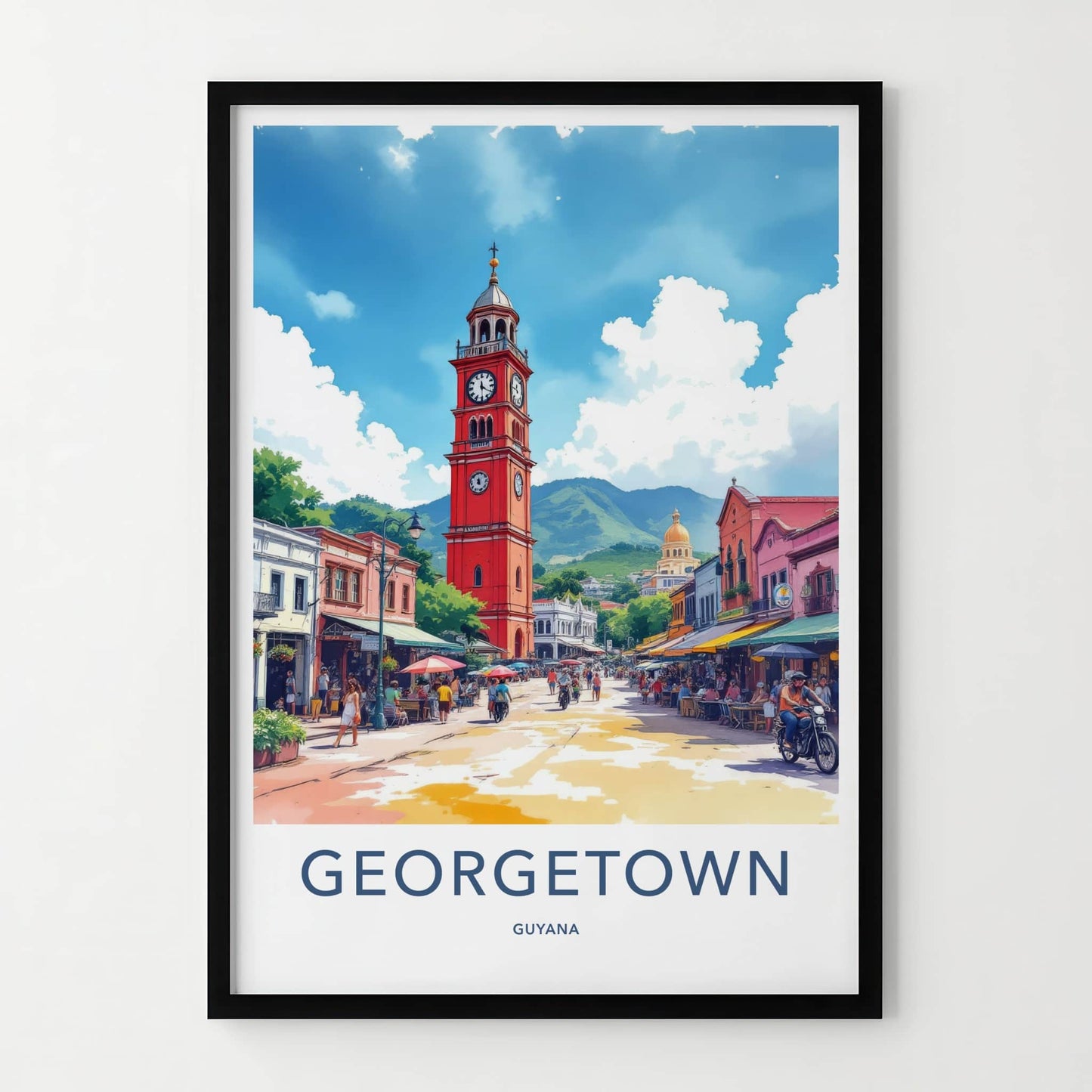 Georgetown Poster - Guyana Art Print - Red Clock Tower Home Decor