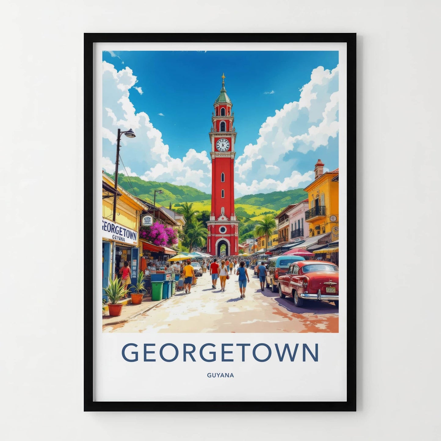 Georgetown Poster - Guyana Art Print - Red Clock Tower Home Decor 2