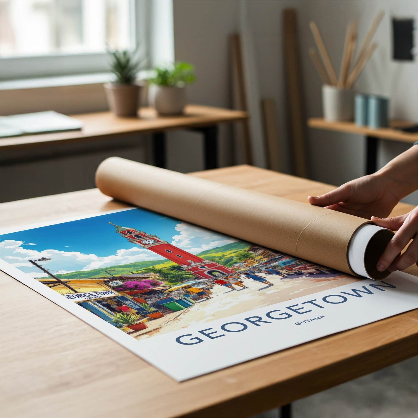 Georgetown Poster - Guyana Art Print - Red Clock Tower Home Decor 2