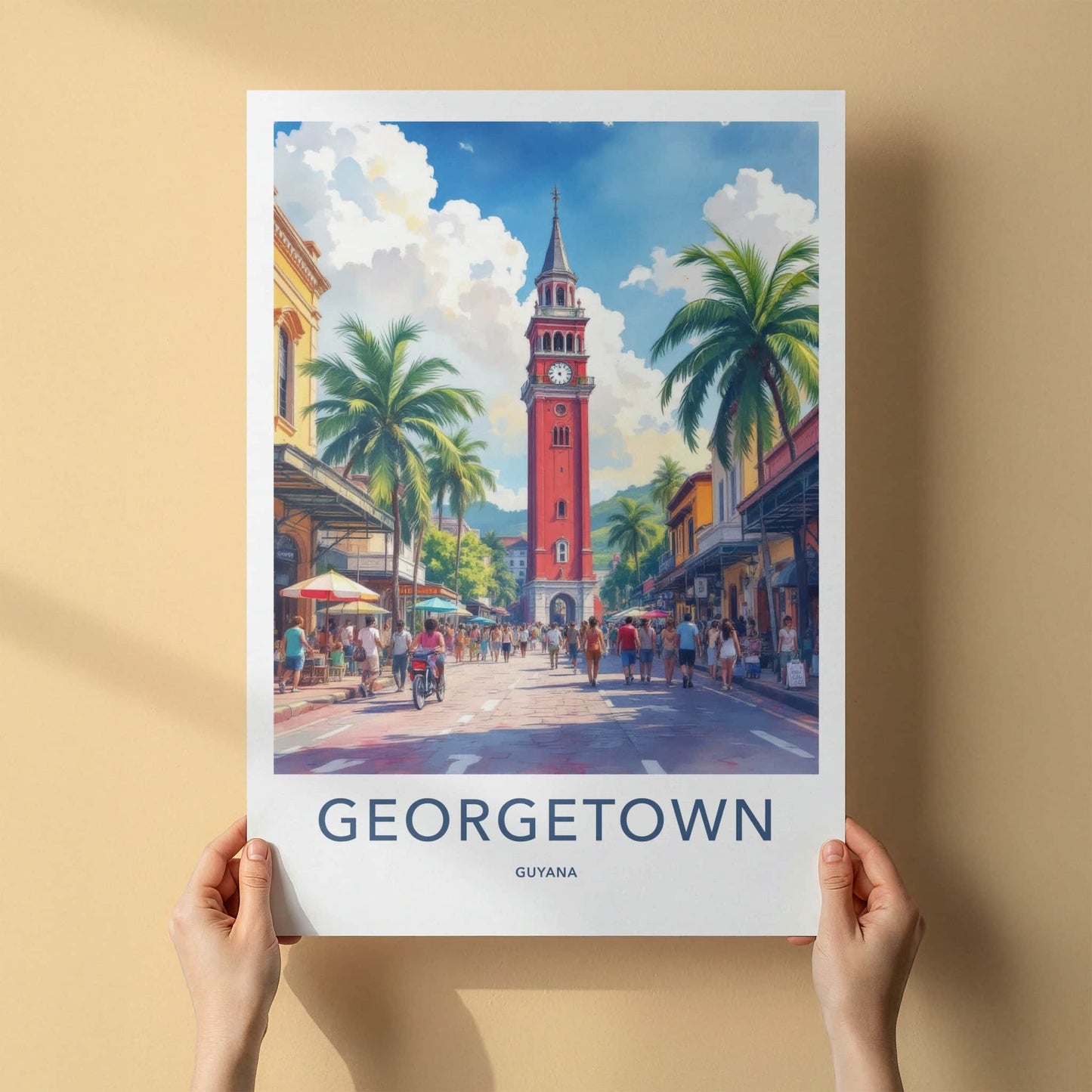 Georgetown Poster - Guyana Travel Art Red Clock Tower Home Decor