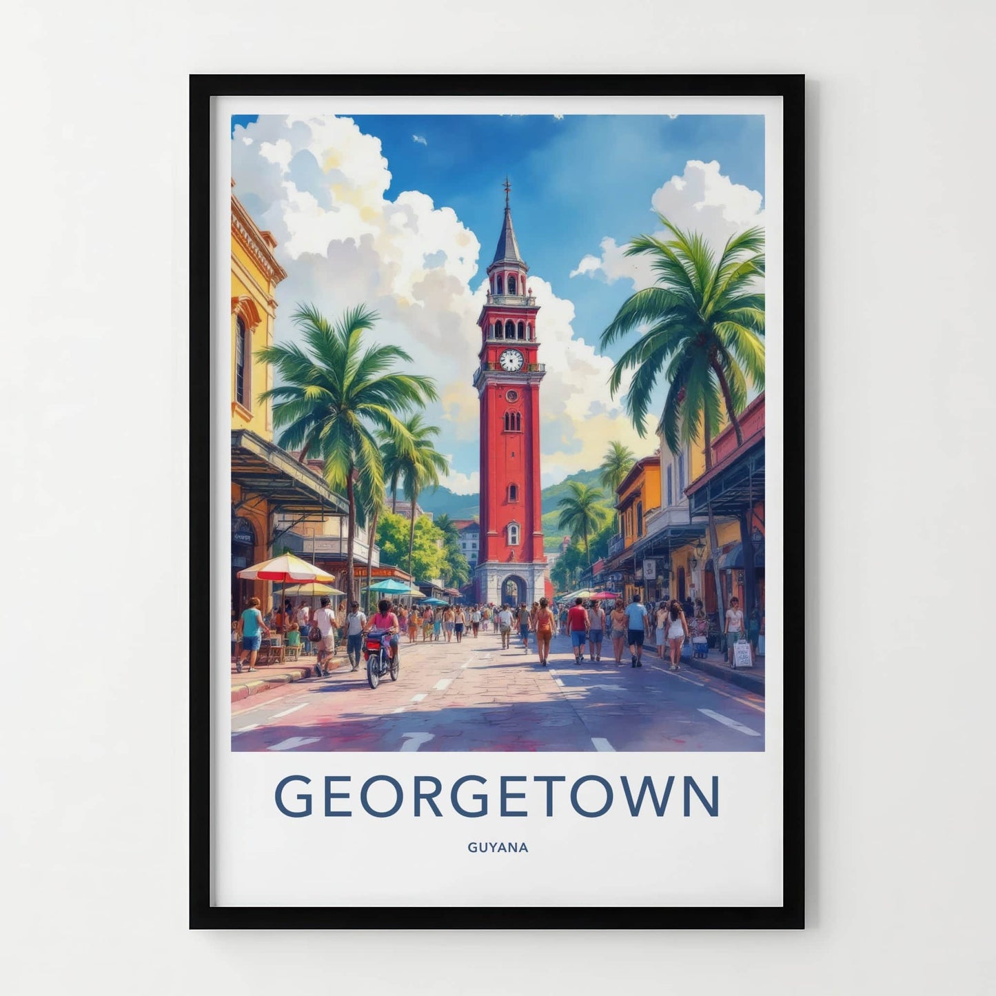 Georgetown Poster - Guyana Travel Art Red Clock Tower Home Decor