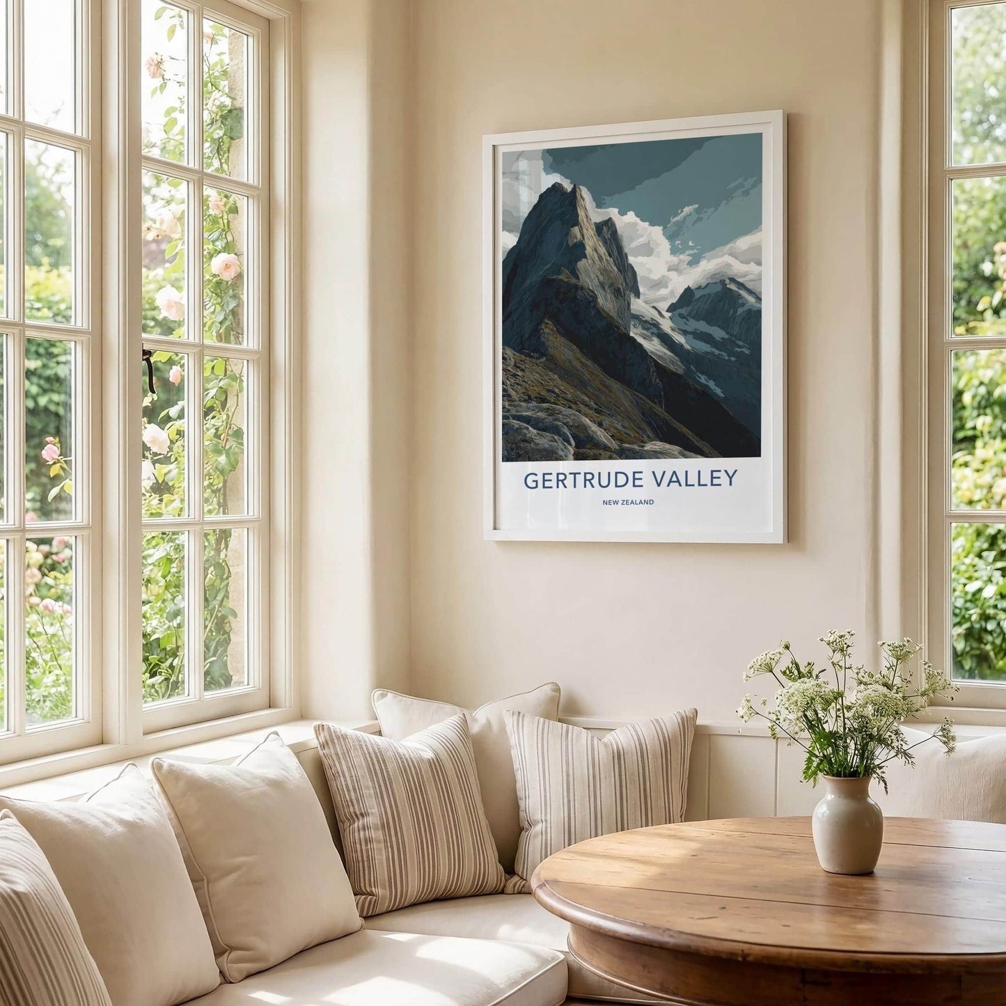 Gertrude Valley Poster - New Zealand Travel Art - Rugged Mountain Peaks Home Decor