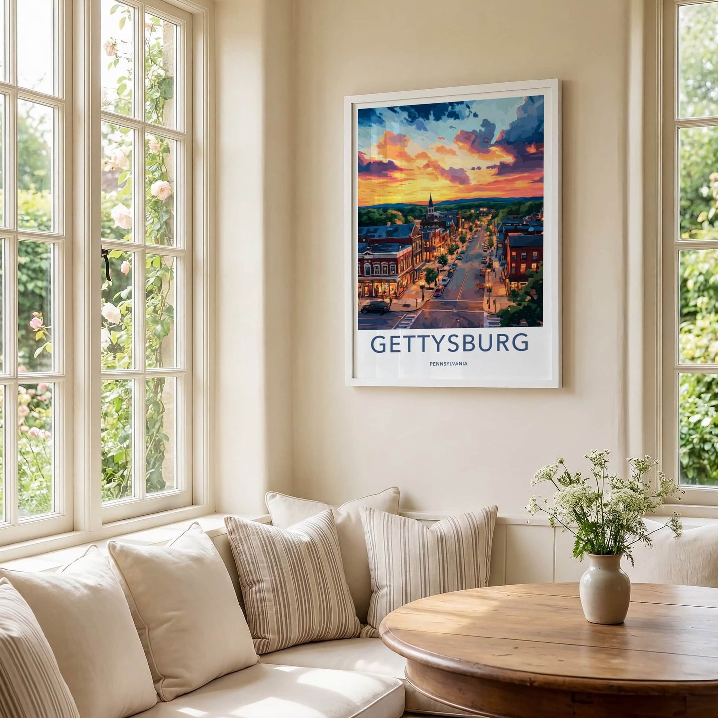 Gettysburg Poster - Pennsylvania Wall Art - Vibrant Street Sunset Home Decor