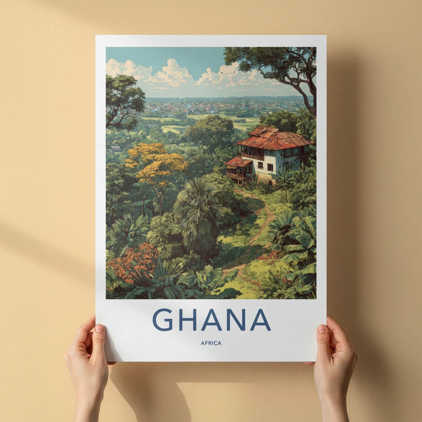 Ghana Poster - Africa Framed Print - Lush Jungle Village Framed Decor