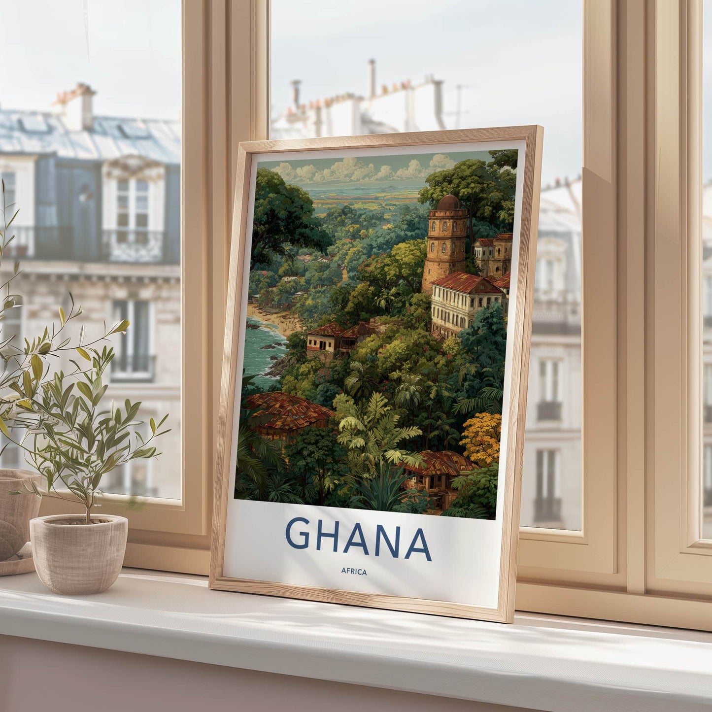 Ghana Poster - Africa Travel Art - Jungle Coastal Tower Home Decor