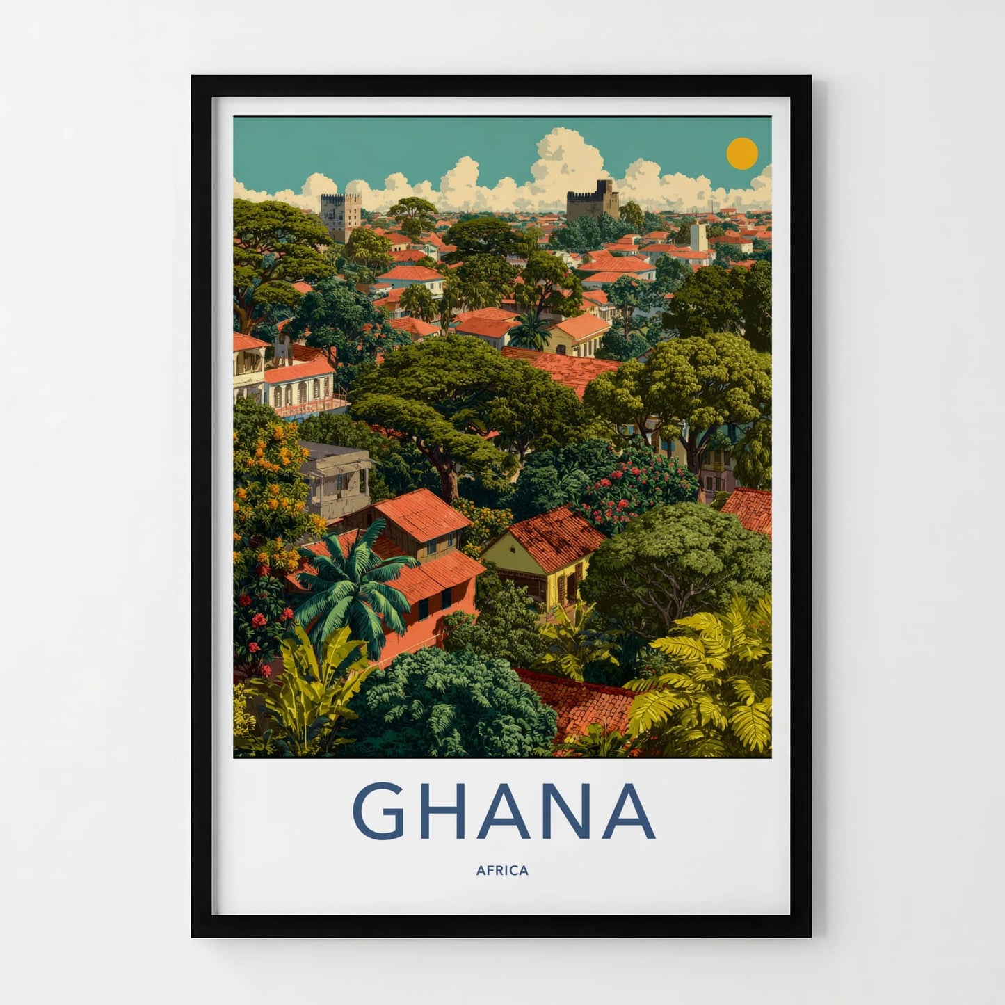 Ghana Poster - Africa Wall Art - Lush Tropical Buildings Home Decor