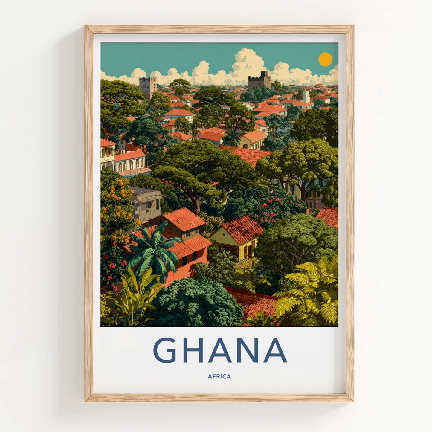 Ghana Poster - Africa Wall Art - Lush Tropical Buildings Home Decor
