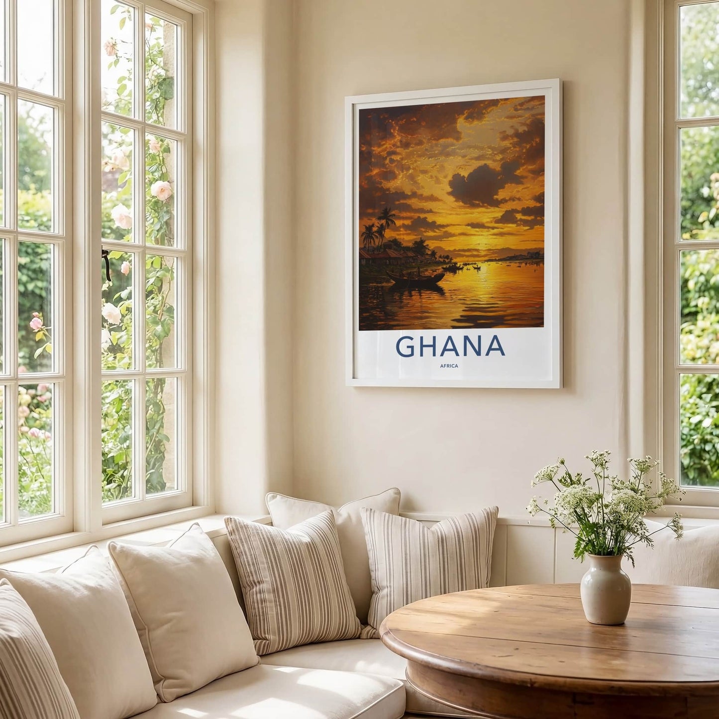 Ghana Poster - Ghana Framed Print - Golden Water Sunset Framed Decor