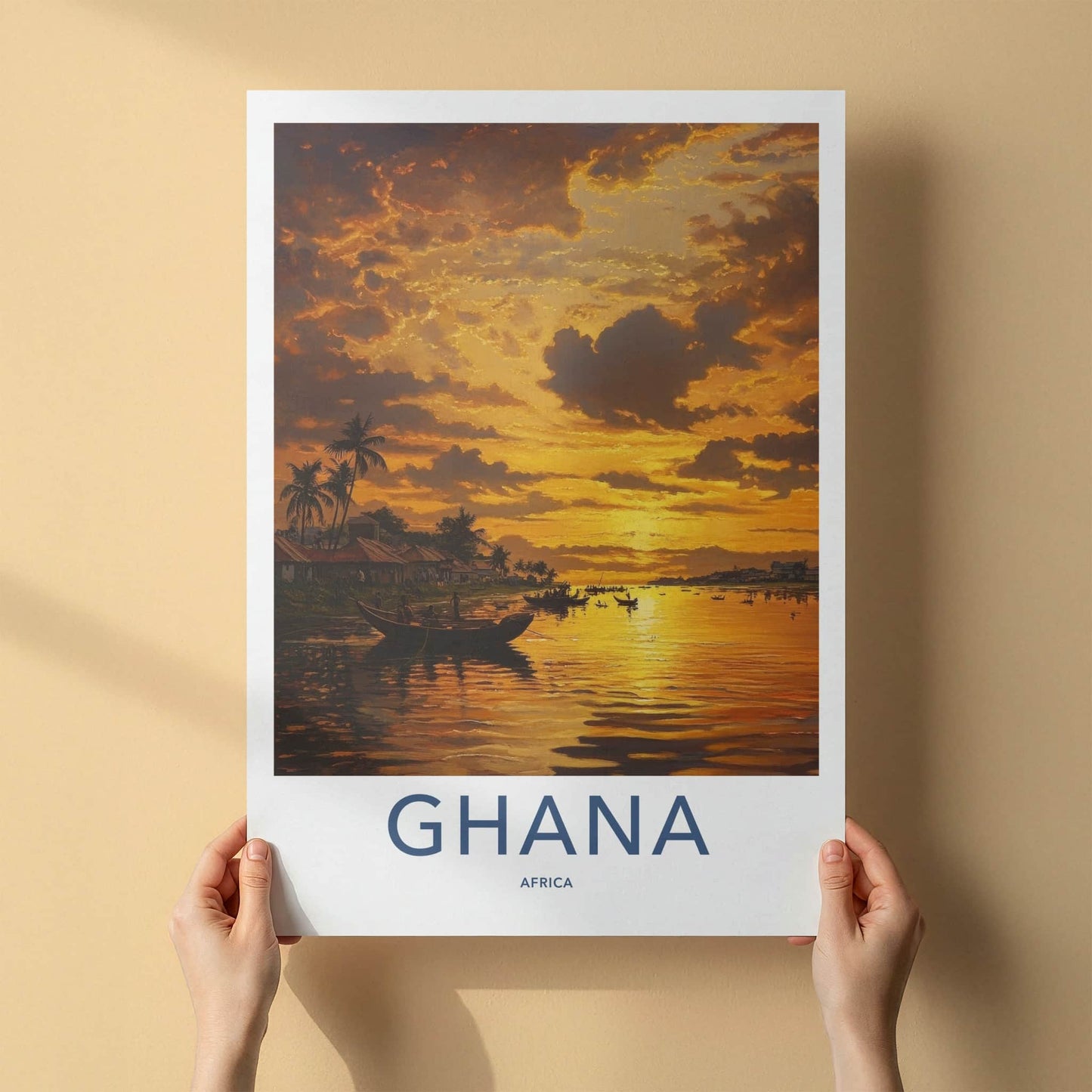 Ghana Poster - Ghana Framed Print - Golden Water Sunset Framed Decor