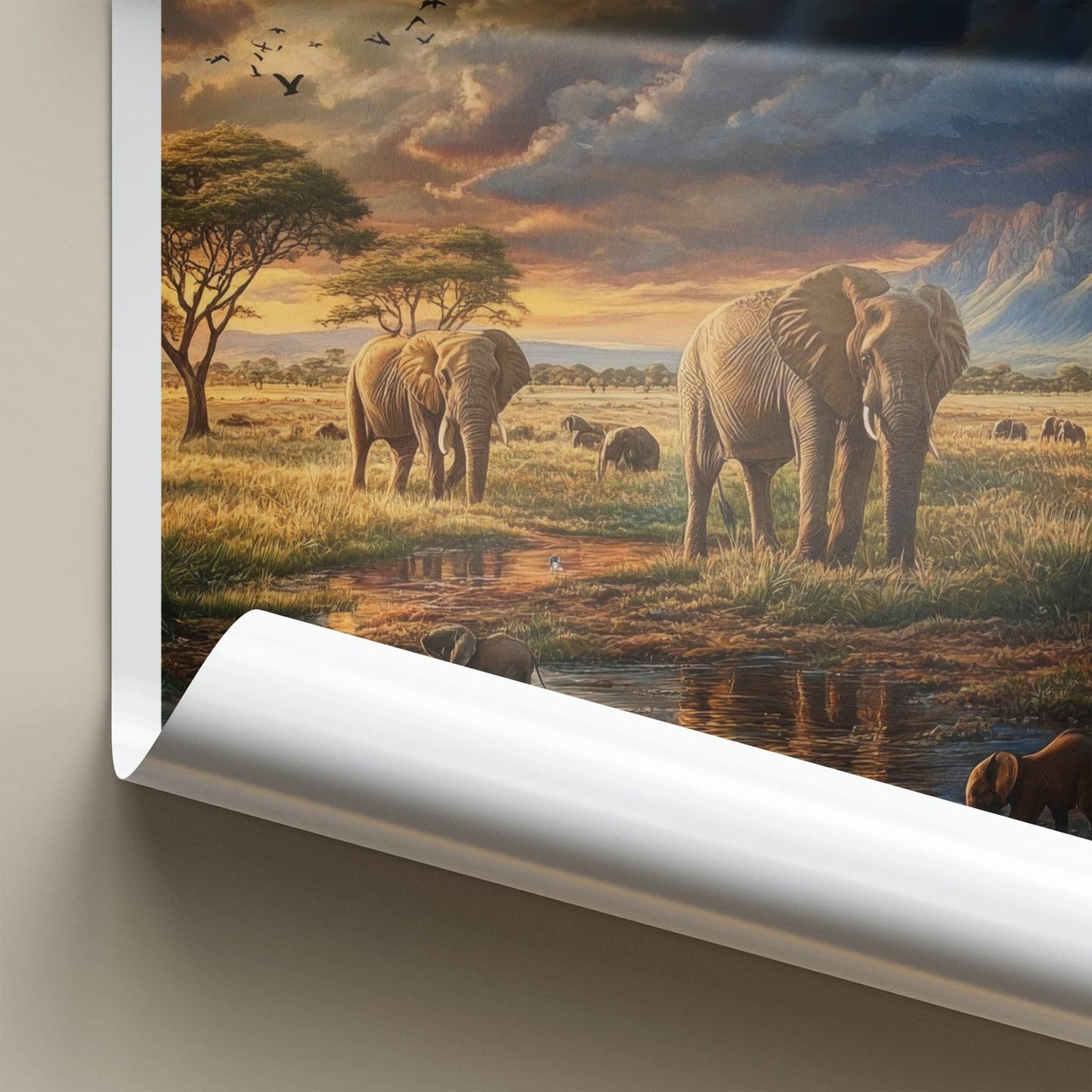 Ghana Poster - Ghana Travel Art - African Sunset Elephants Home Decor