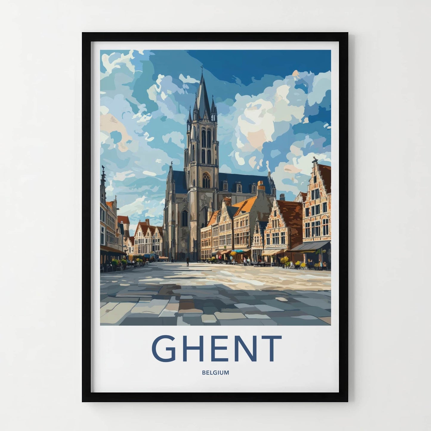 Ghent Poster - Belgium Travel Art - Historic Square Cathedral Home Decor