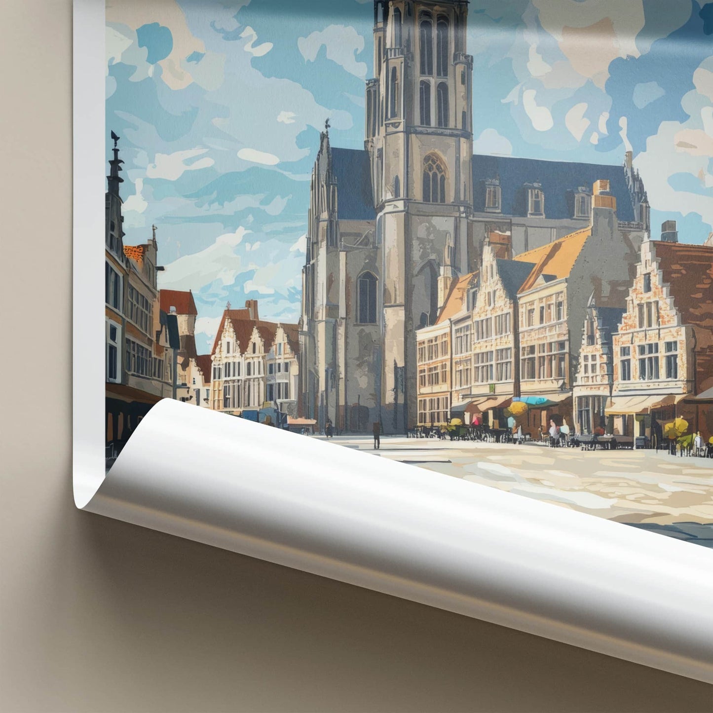 Ghent Poster - Belgium Travel Art - Historic Square Cathedral Home Decor