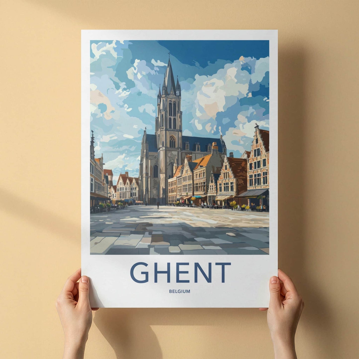 Ghent Poster - Belgium Travel Art - Historic Square Cathedral Home Decor
