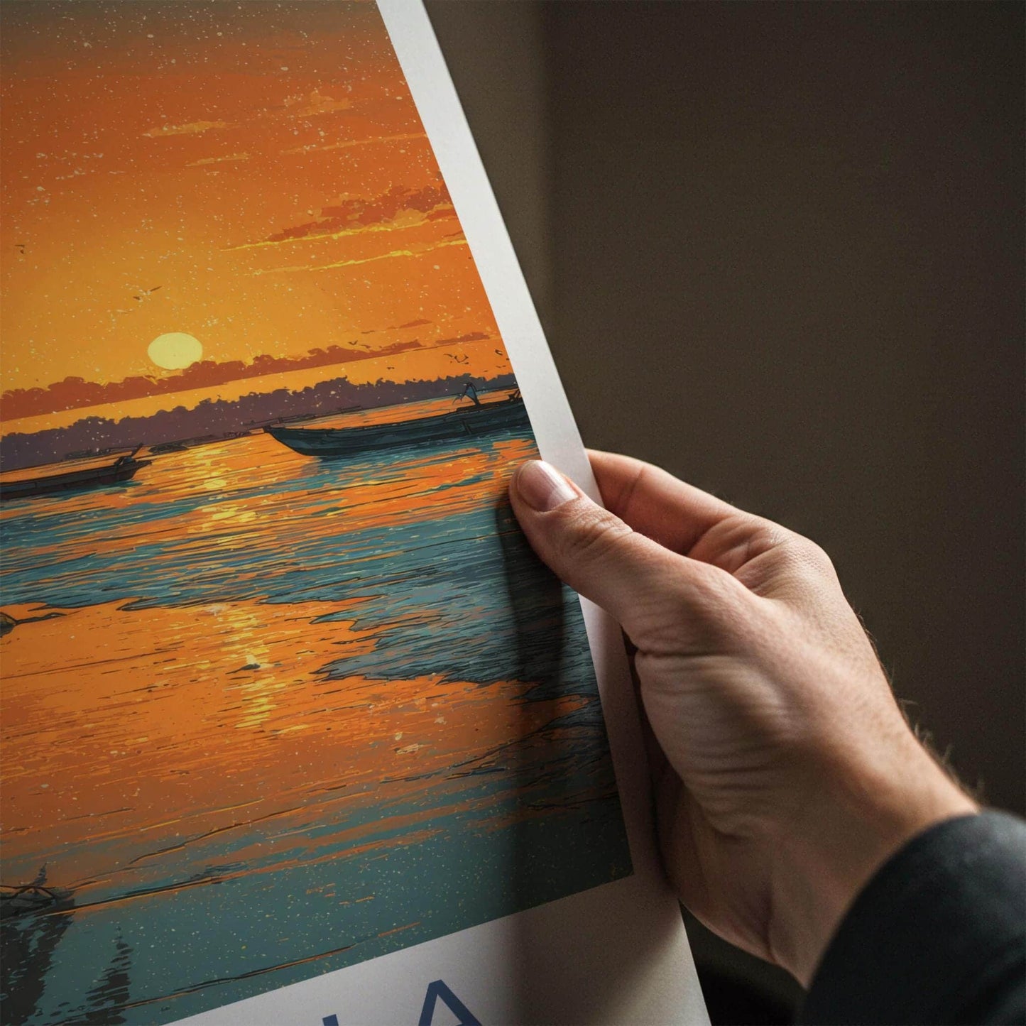 Ghoghla Poster - India Travel Art - Beach Sunset Boats Home Decor
