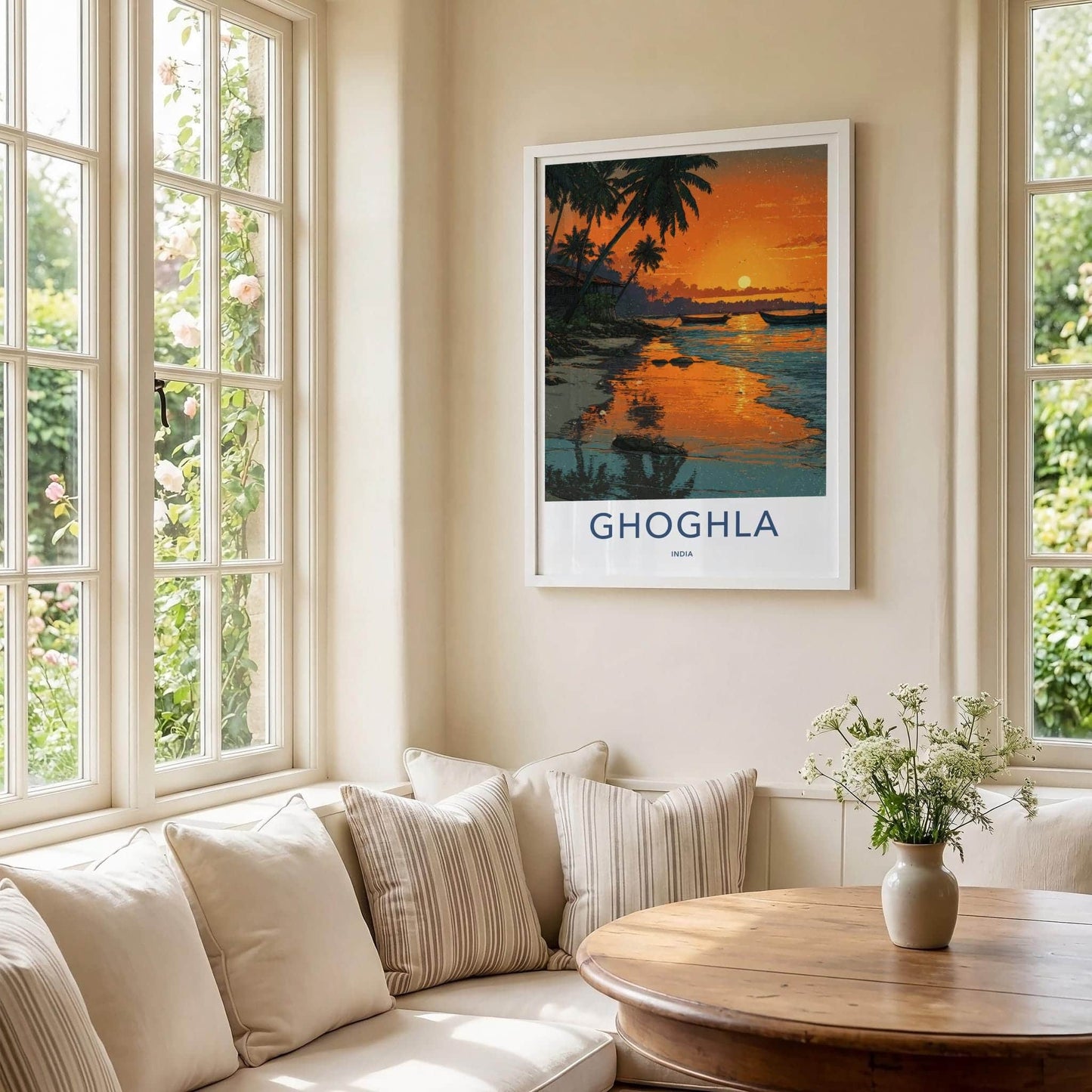 Ghoghla Poster - India Travel Art - Beach Sunset Boats Home Decor