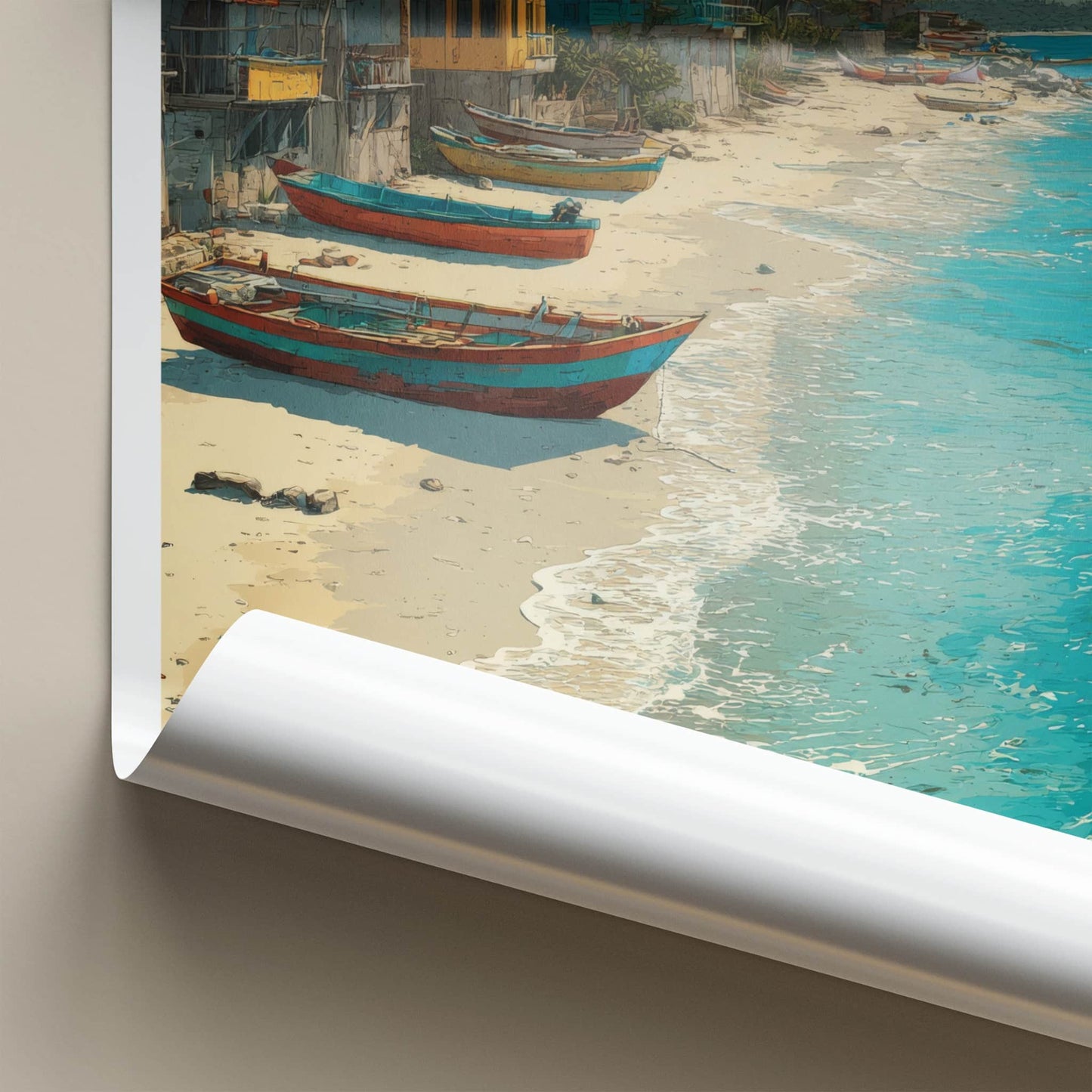 Ghoghla Poster - India Travel Print - Colorful Coastal Boats Wall Decor