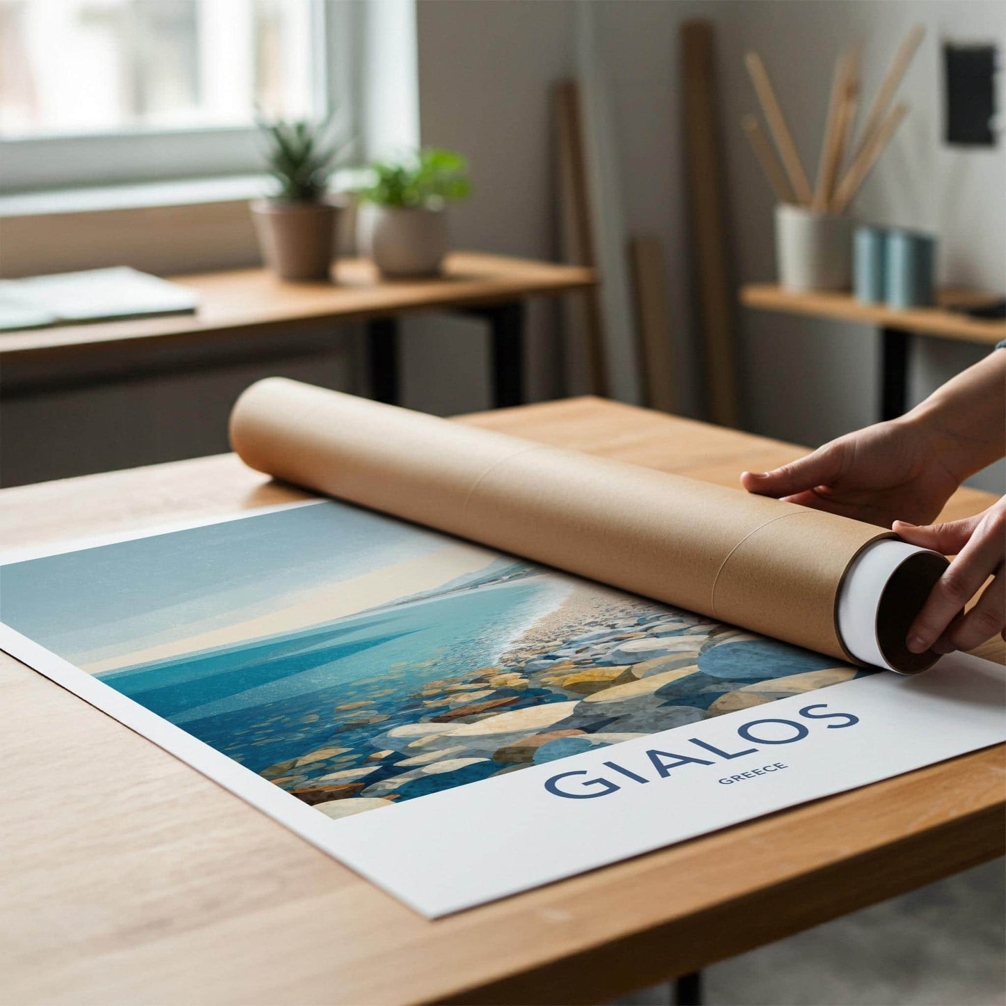 Gialos Poster - Greece Travel Art - Pebble Beach Shore Home Decor