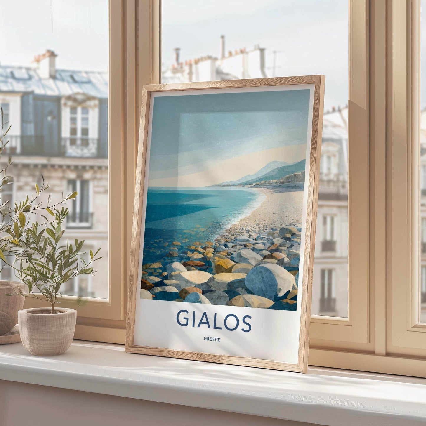 Gialos Poster - Greece Travel Art - Pebble Beach Shore Home Decor