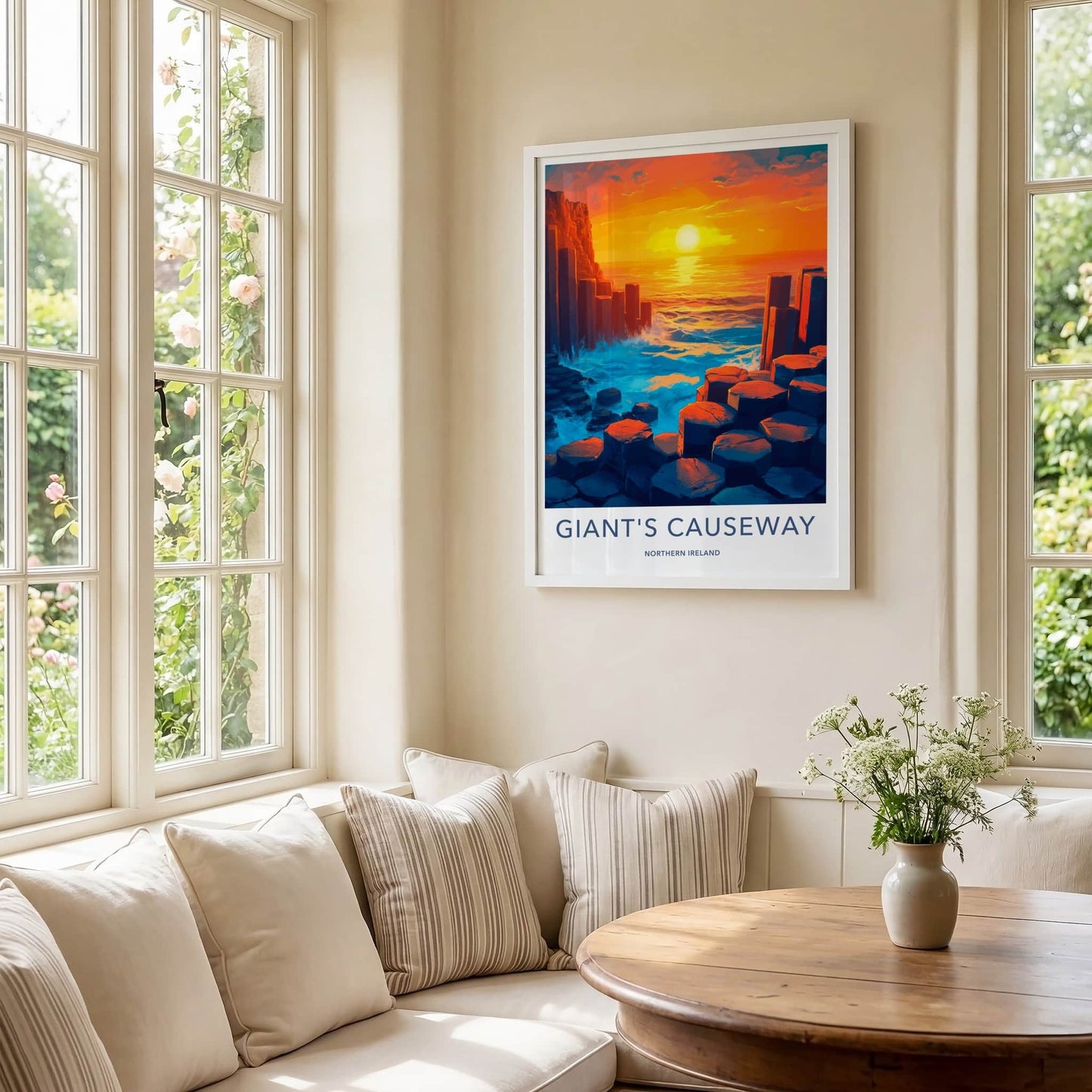 Giant's Causeway Poster - Northern Ireland Travel Art - Fiery Ocean Rocks Home Decor