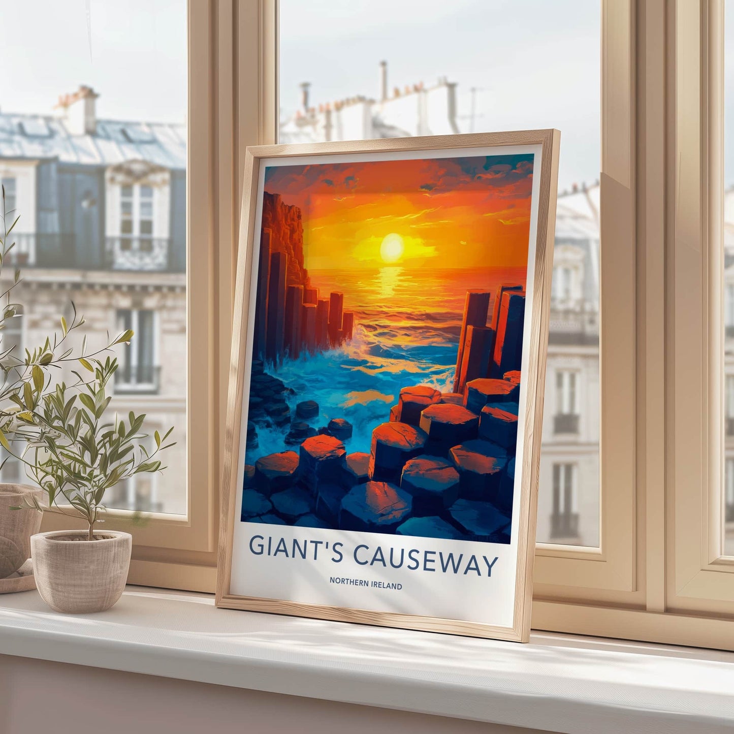 Giant's Causeway Poster - Northern Ireland Travel Art - Fiery Ocean Rocks Home Decor