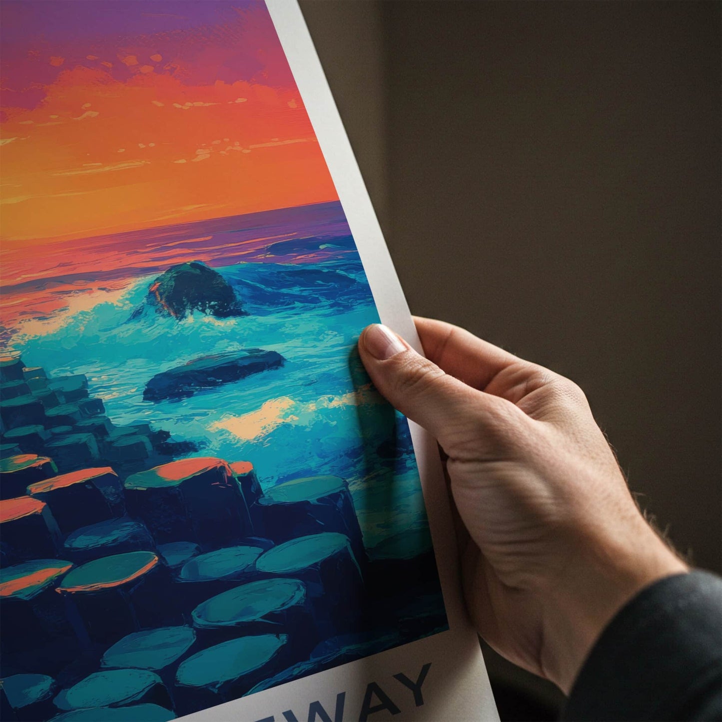 Giant's Causeway Poster - Northern Ireland Travel Art - Ocean Sunset Pillars Home Decor
