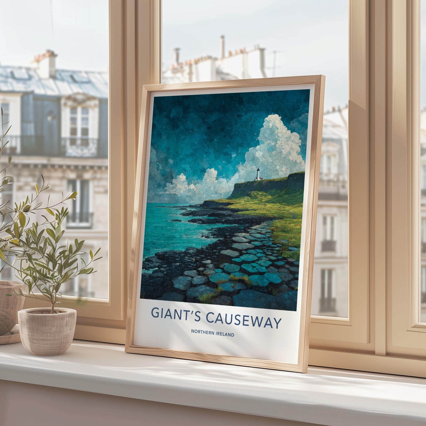 Giant's Causeway Poster - Northern Ireland Wall Art - Coastal Cliff Lighthouse Gift
