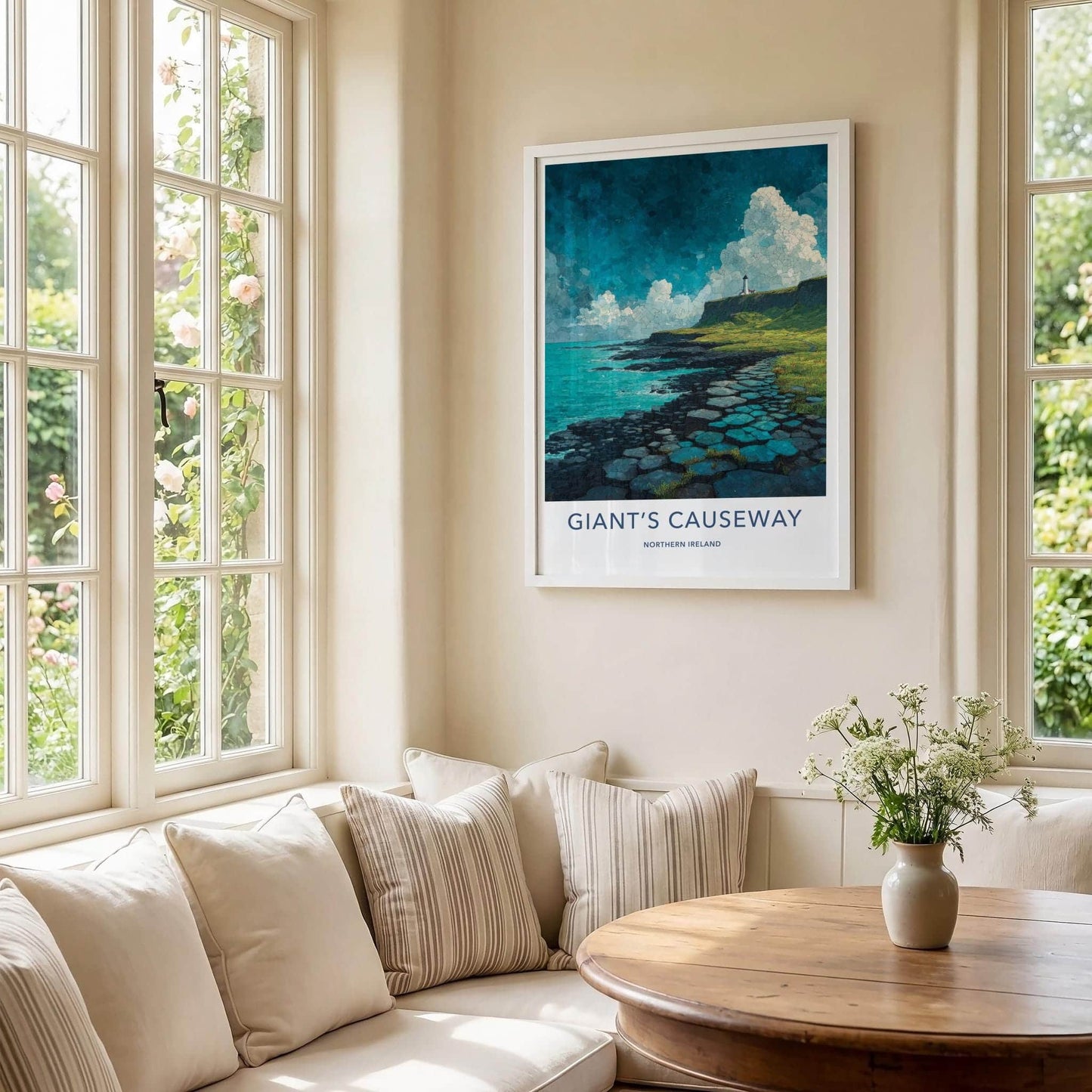 Giant's Causeway Poster - Northern Ireland Wall Art - Coastal Cliff Lighthouse Gift