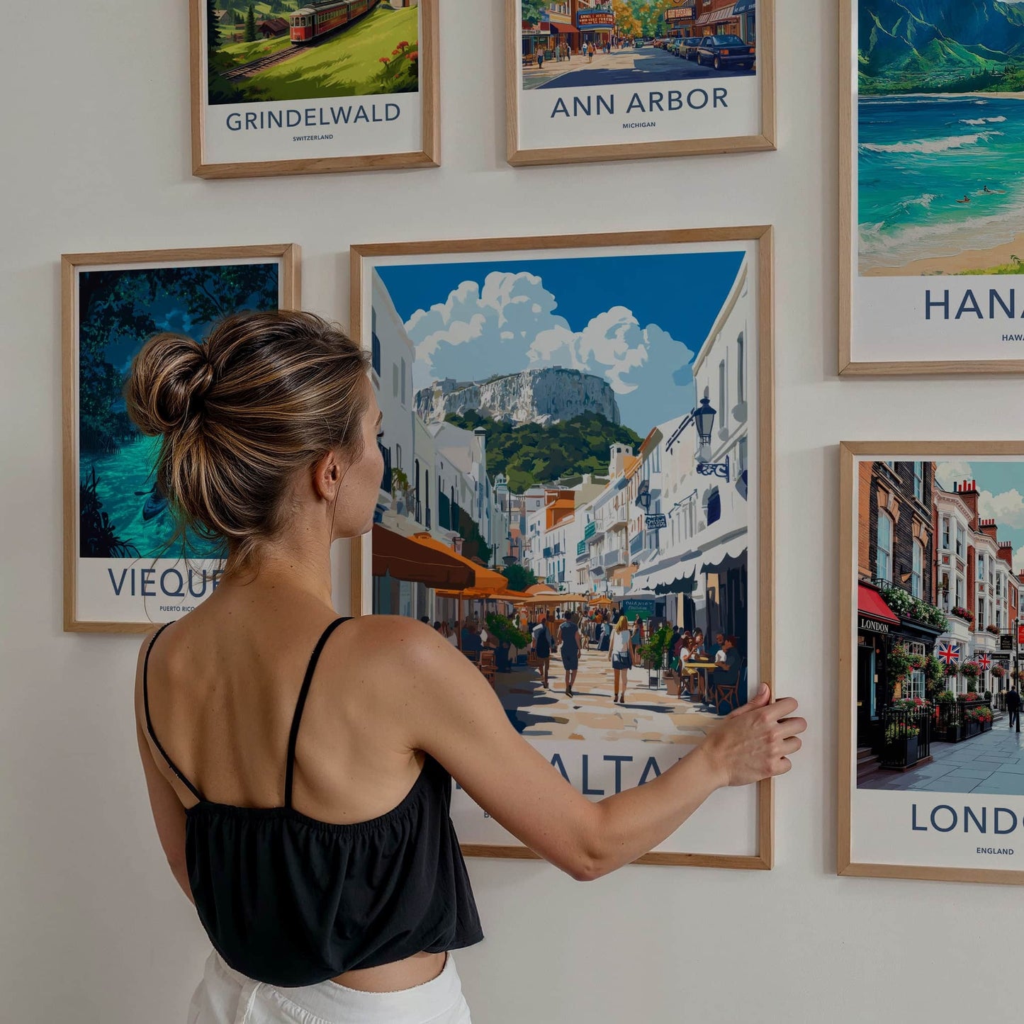 Gibraltar Poster - United Kingdom Travel Art - Busy Cafe Street Home Decor