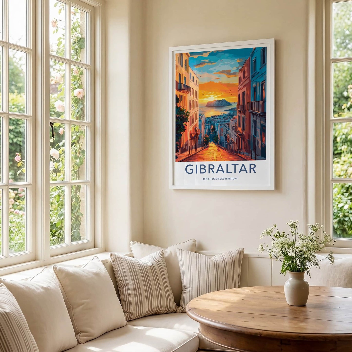 Gibraltar Poster - United Kingdom Travel Art - Golden City Sunset Wall Decor