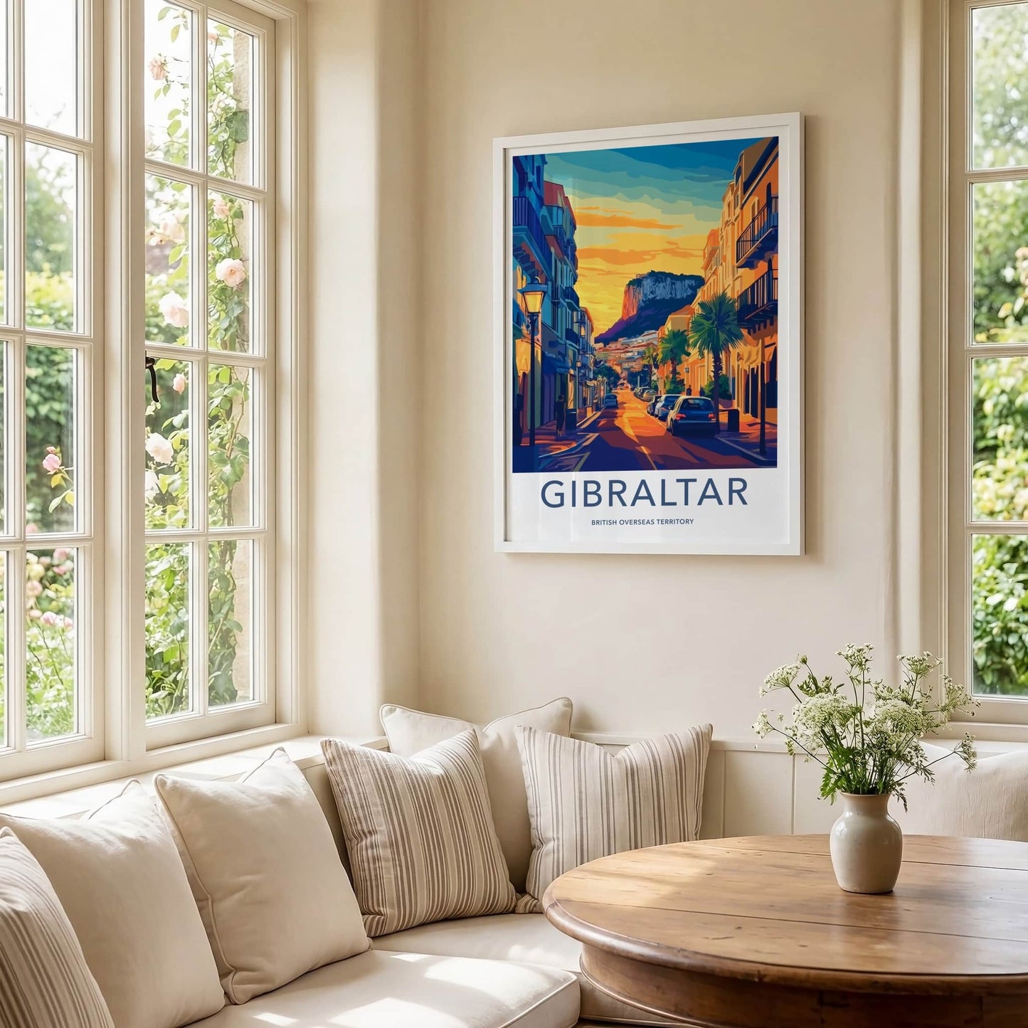 Gibraltar Poster - United Kingdom Travel Art - Golden Street Sunset Home Decor