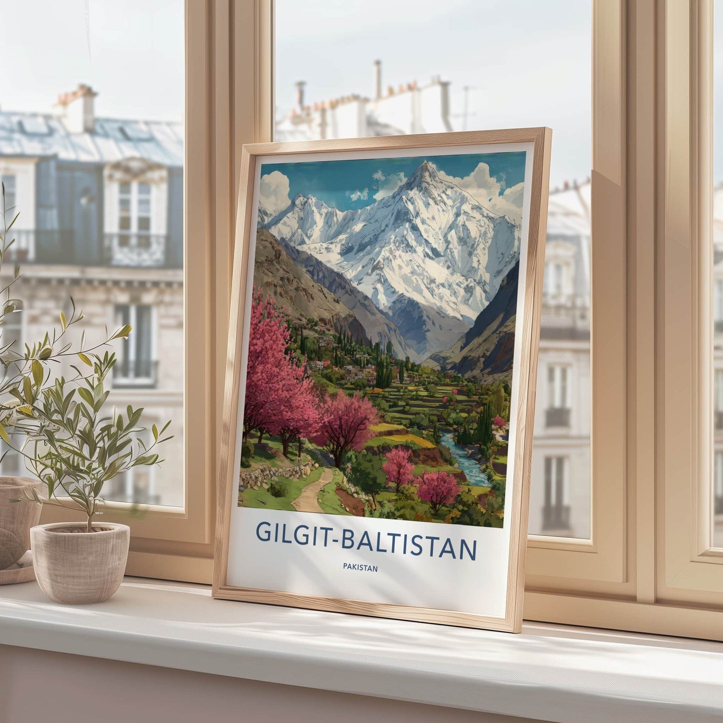 Gilgit-Baltistan Poster - Pakistan Travel Art - Cherry Blossoms Wall Decor