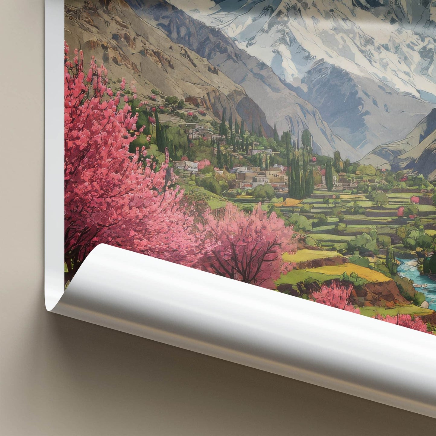 Gilgit-Baltistan Poster - Pakistan Travel Art - Cherry Blossoms Wall Decor
