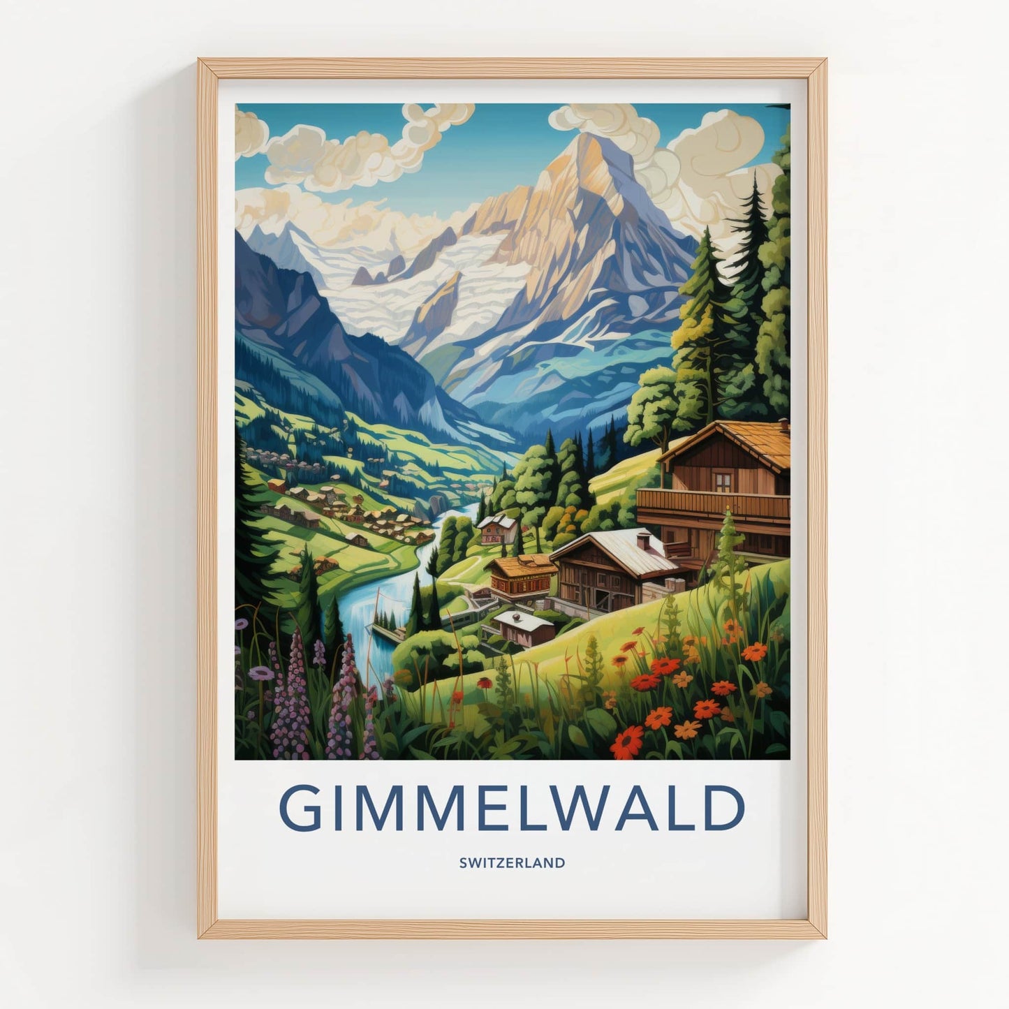 Gimmelwald Poster - Switzerland Travel Art - Alpine Village River Home Decor