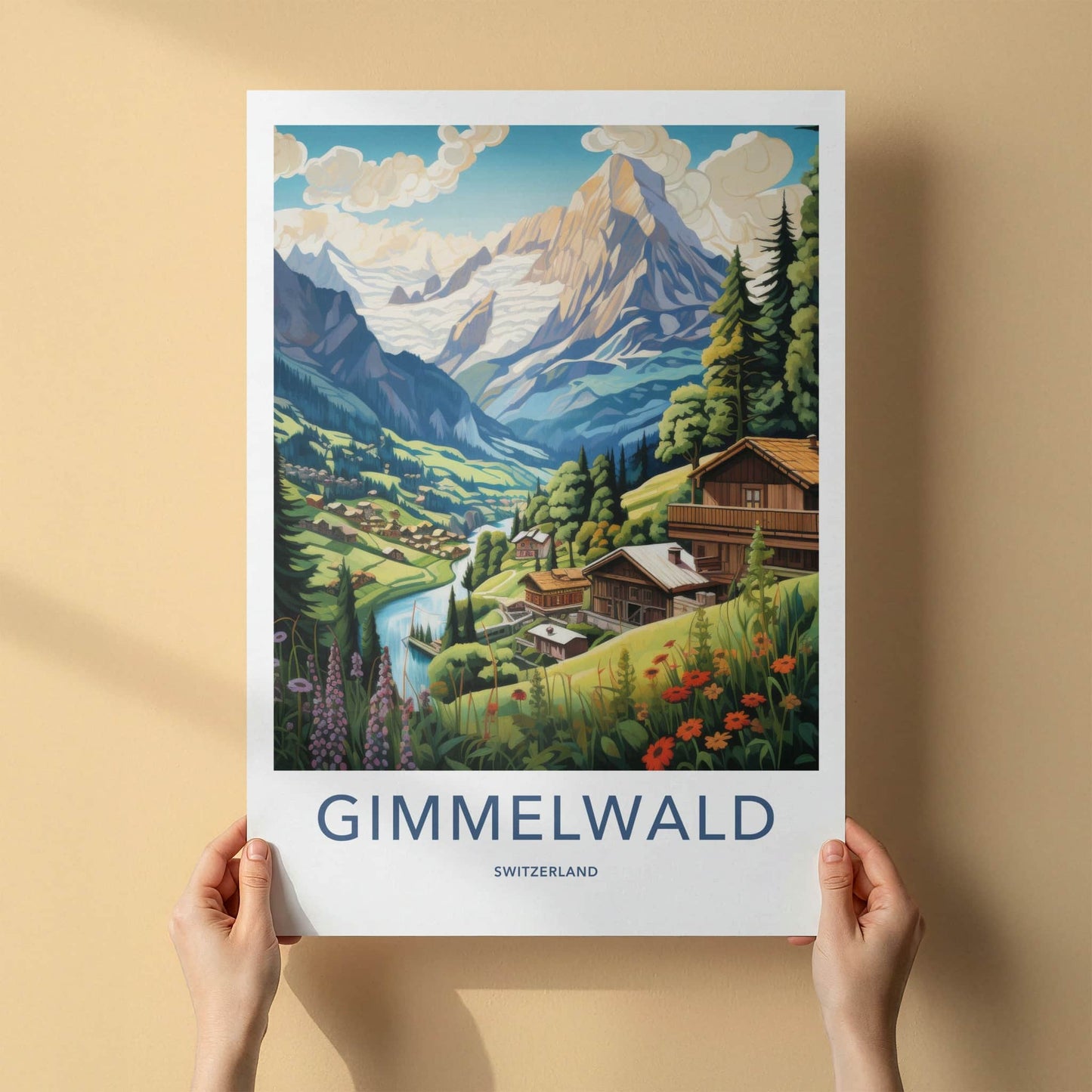 Gimmelwald Poster - Switzerland Travel Art - Alpine Village River Home Decor