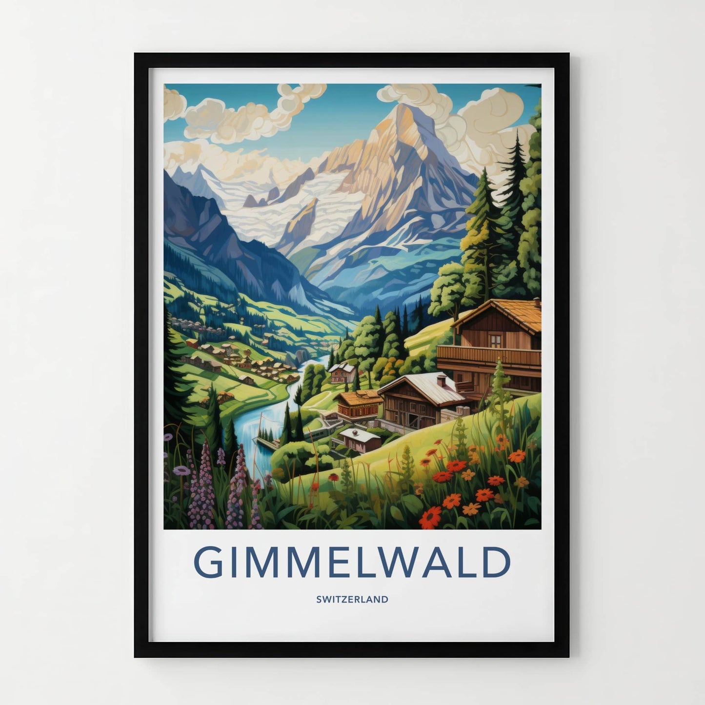 Gimmelwald Poster - Switzerland Travel Art - Alpine Village River Home Decor