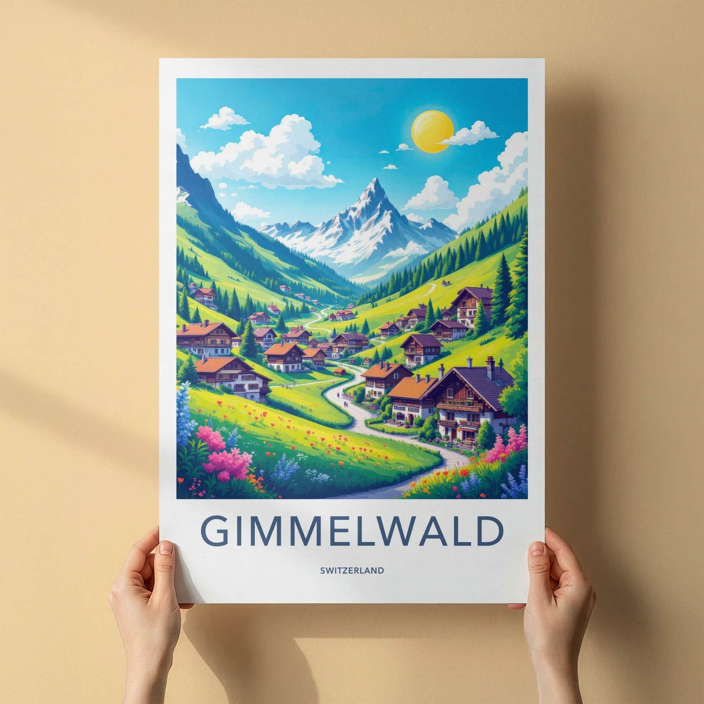 Gimmelwald Poster - Switzerland Travel Art - Alpine Village Valley Home Decor
