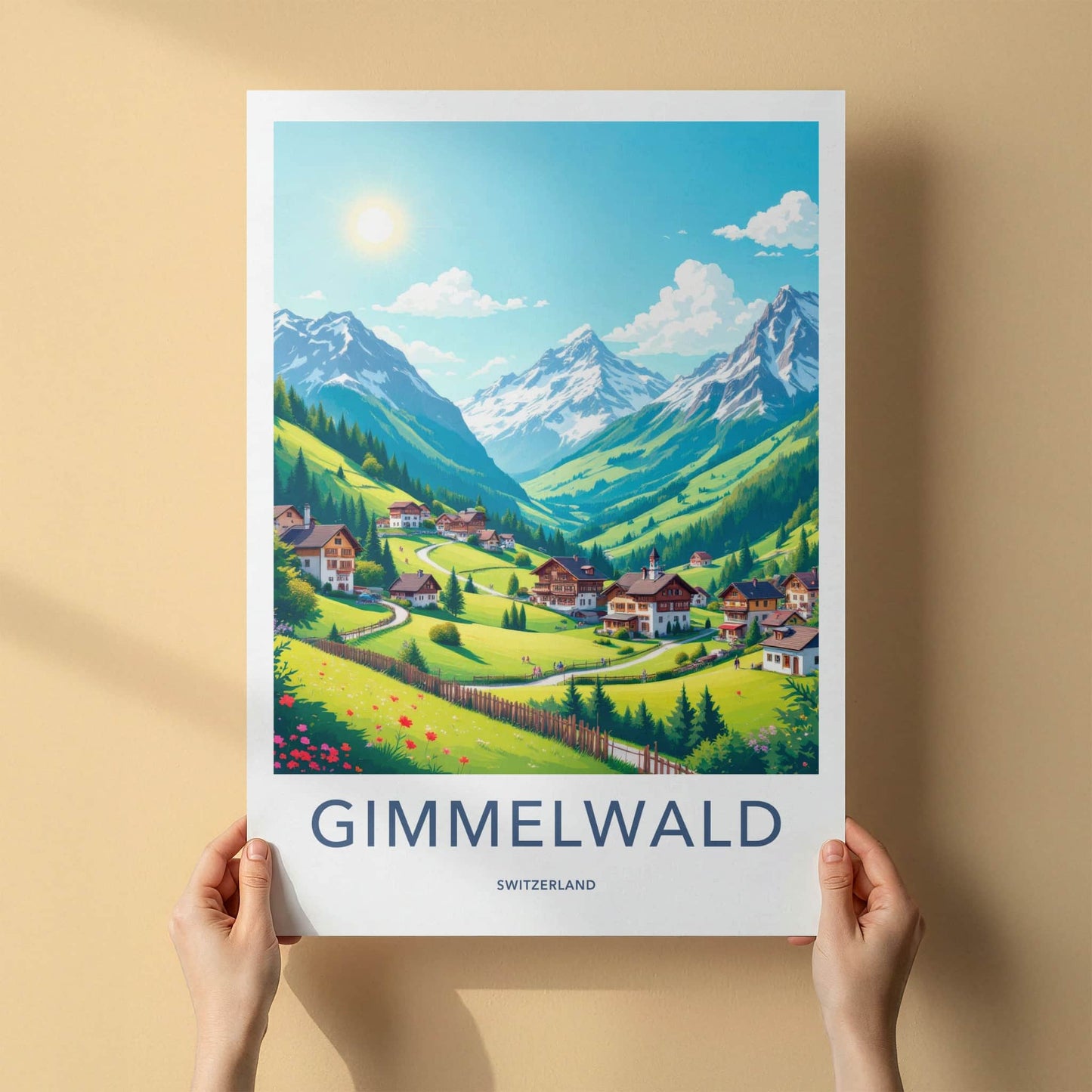 Gimmelwald Poster - Switzerland Travel Art - Sunny Alpine Village Wall Decor