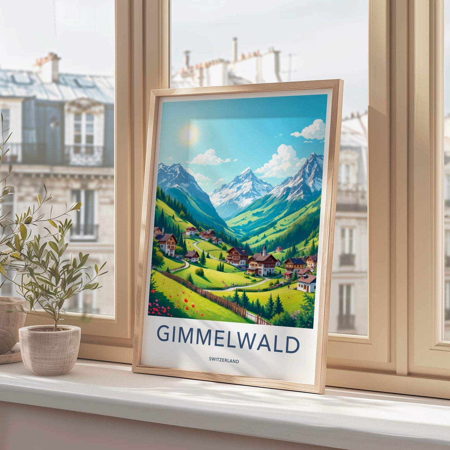 Gimmelwald Poster - Switzerland Travel Art - Sunny Alpine Village Wall Decor