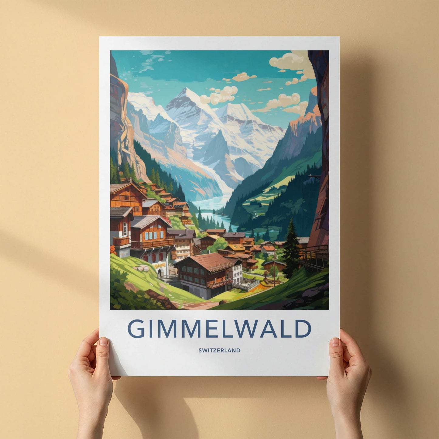 Gimmelwald Poster - Switzerland Travel Art - Swiss Chalet Valley Home Decor
