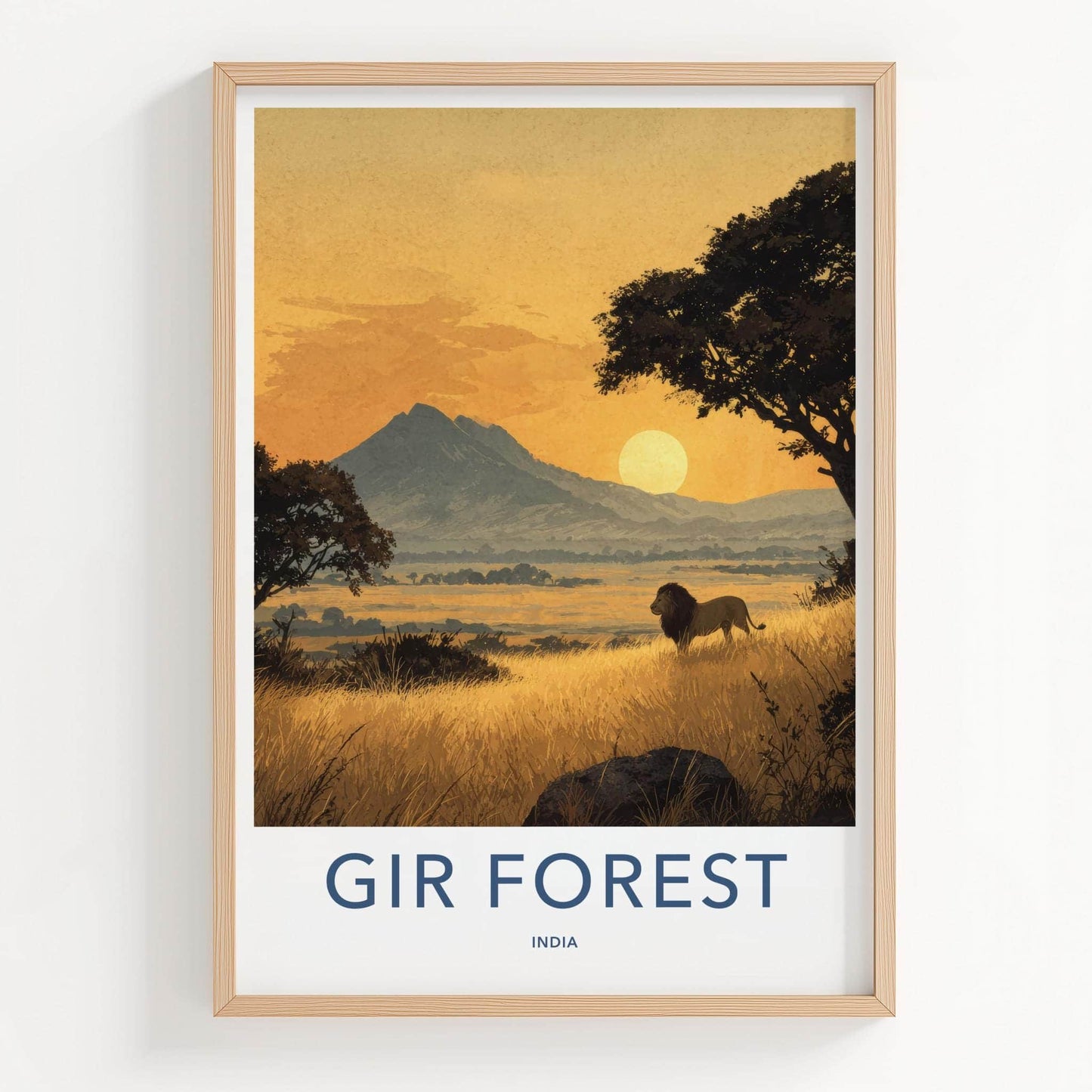 Gir Forest Poster - India Travel Art - Gujarat Roaming Lion Wall Decor