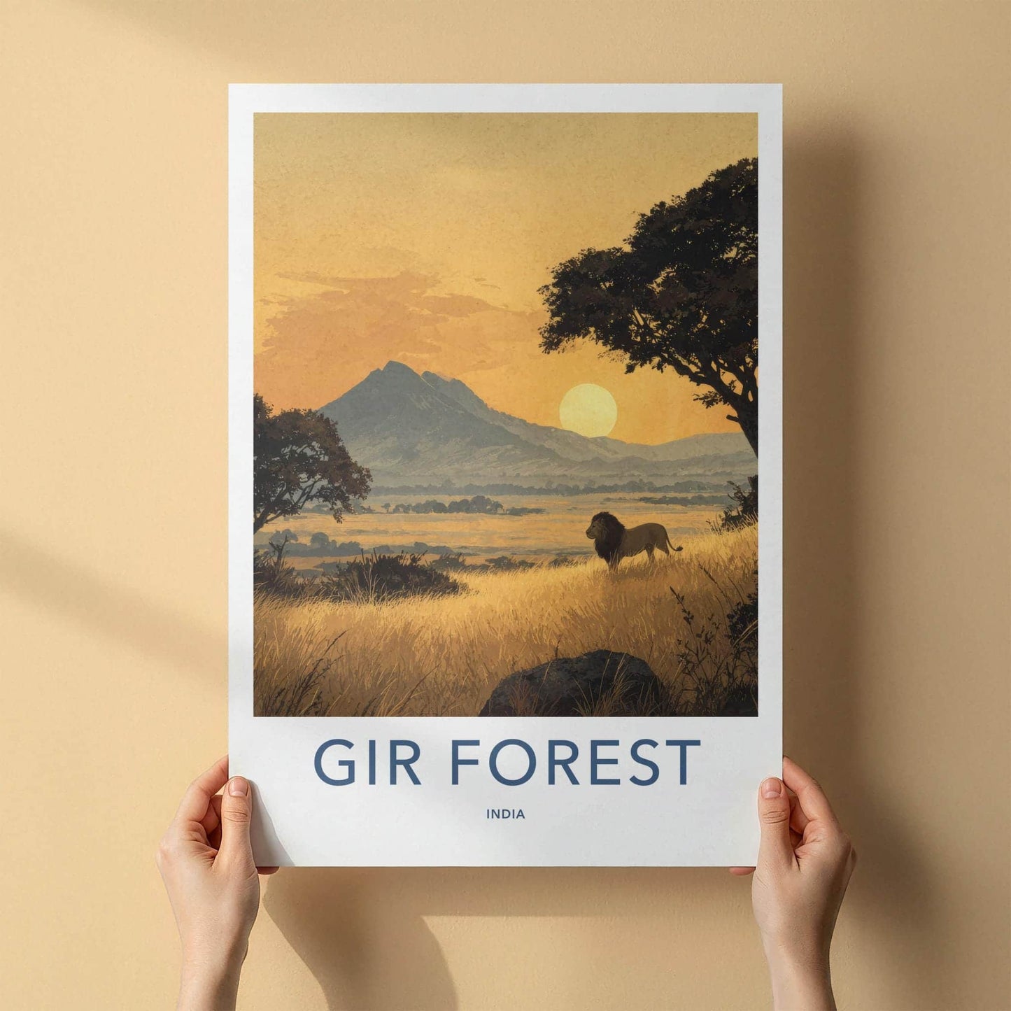 Gir Forest Poster - India Travel Art - Gujarat Roaming Lion Wall Decor