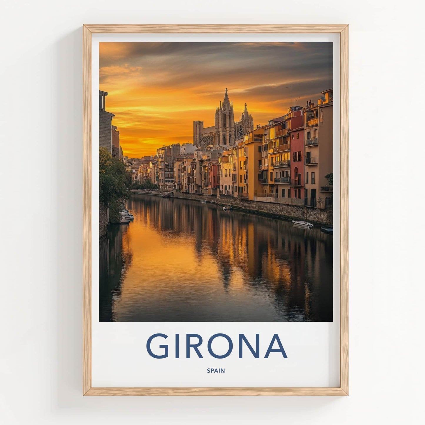 Girona Poster - Spain Travel Art - Vibrant City Sunset Home Decor