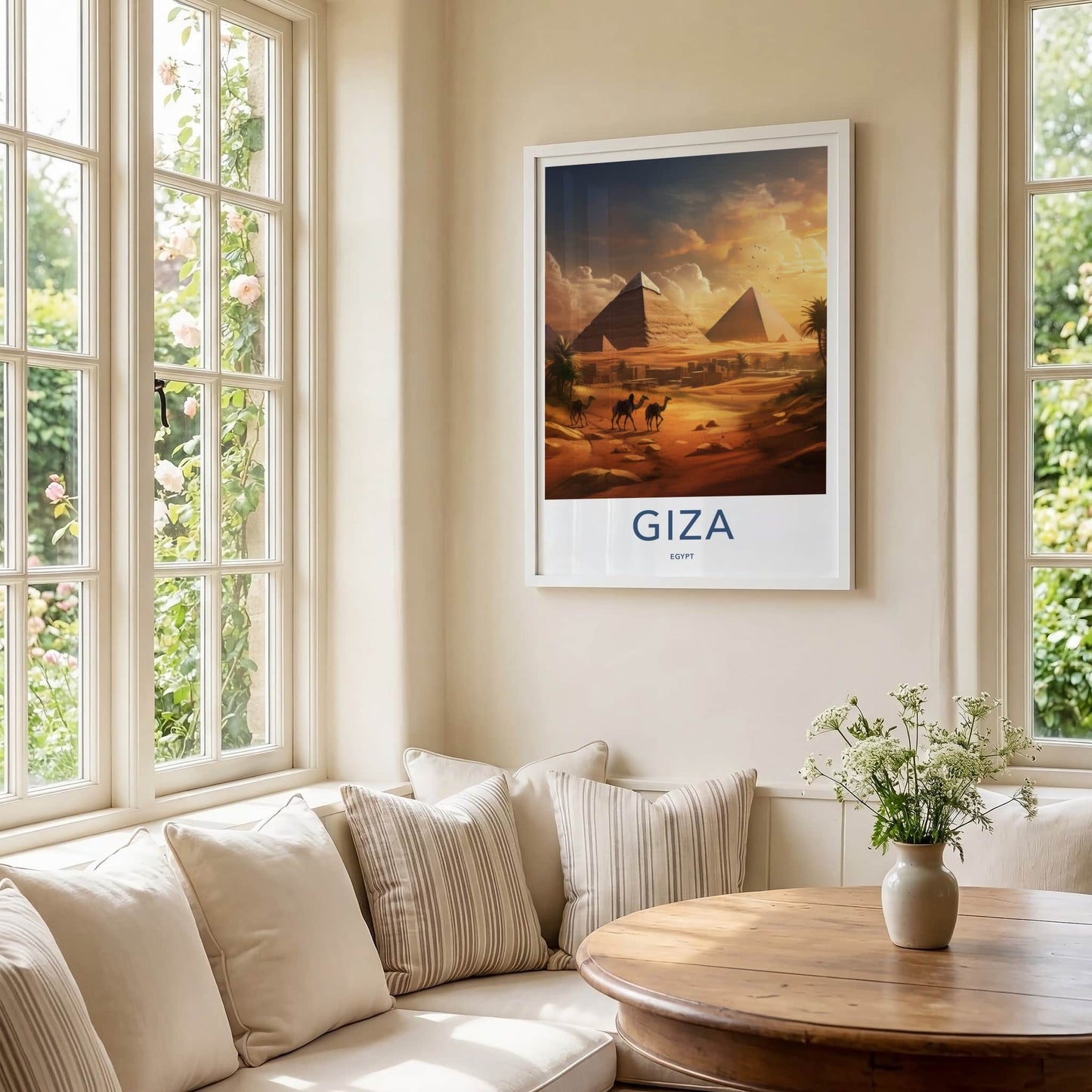 Giza Poster - Egypt Travel Art - Golden Desert Pyramids Home Decor